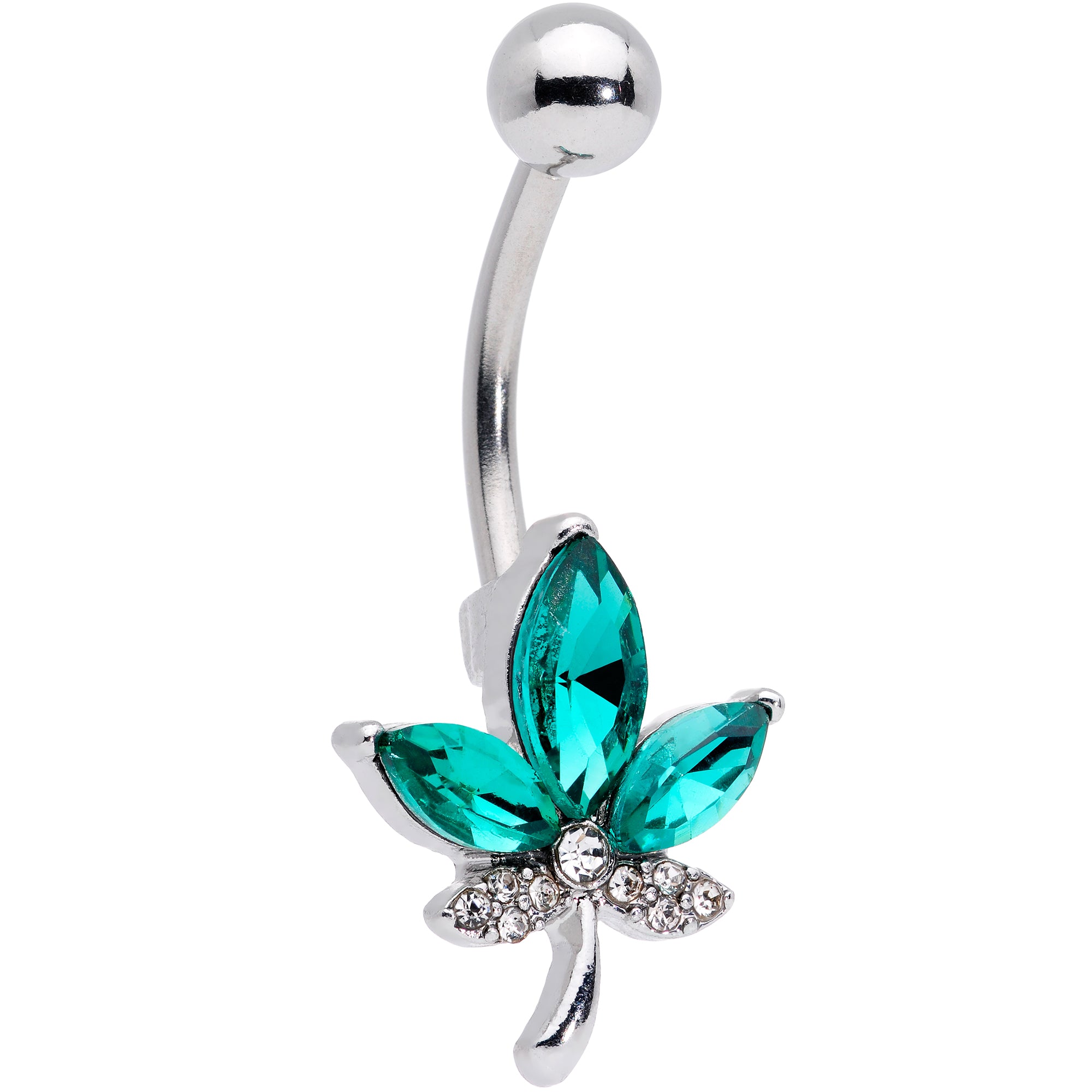 Clear Green Gem Pot Leaf Belly Ring