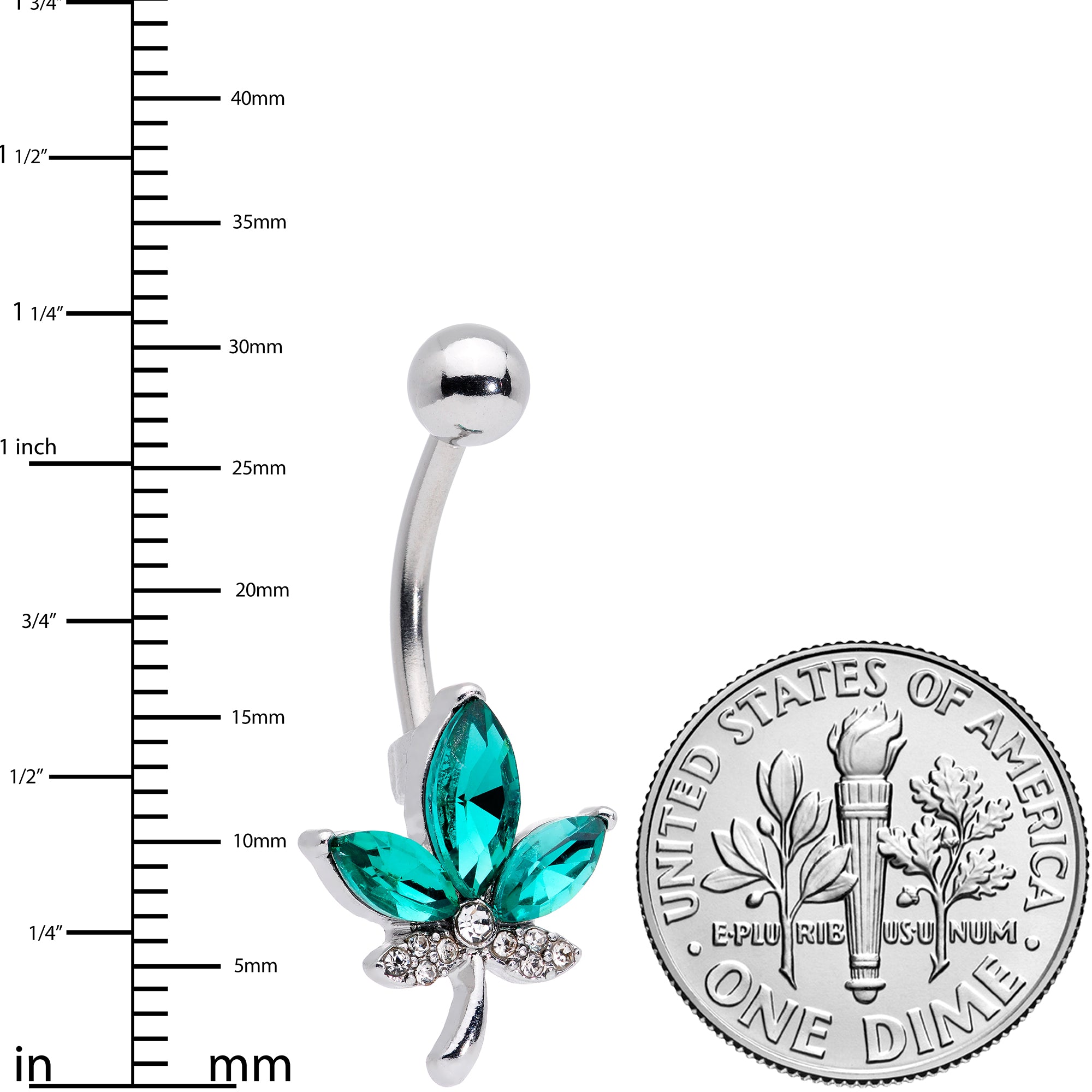 Clear Green Gem Pot Leaf Belly Ring