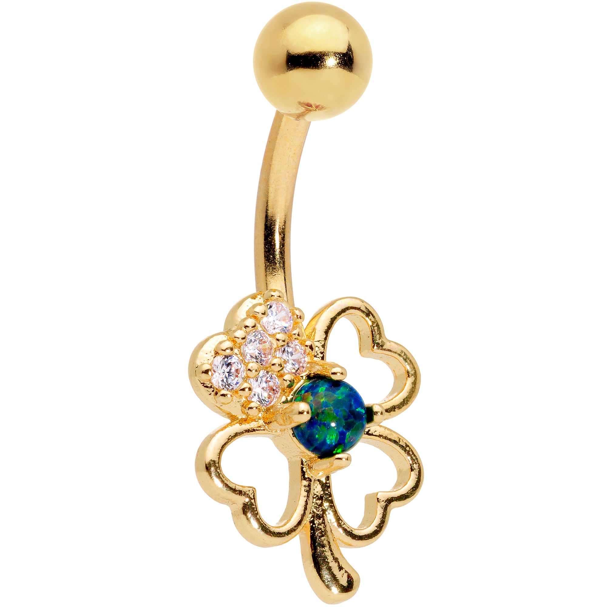 Green Synthetic Opal Gold Tone Shamrock St Patricks Day Belly Ring