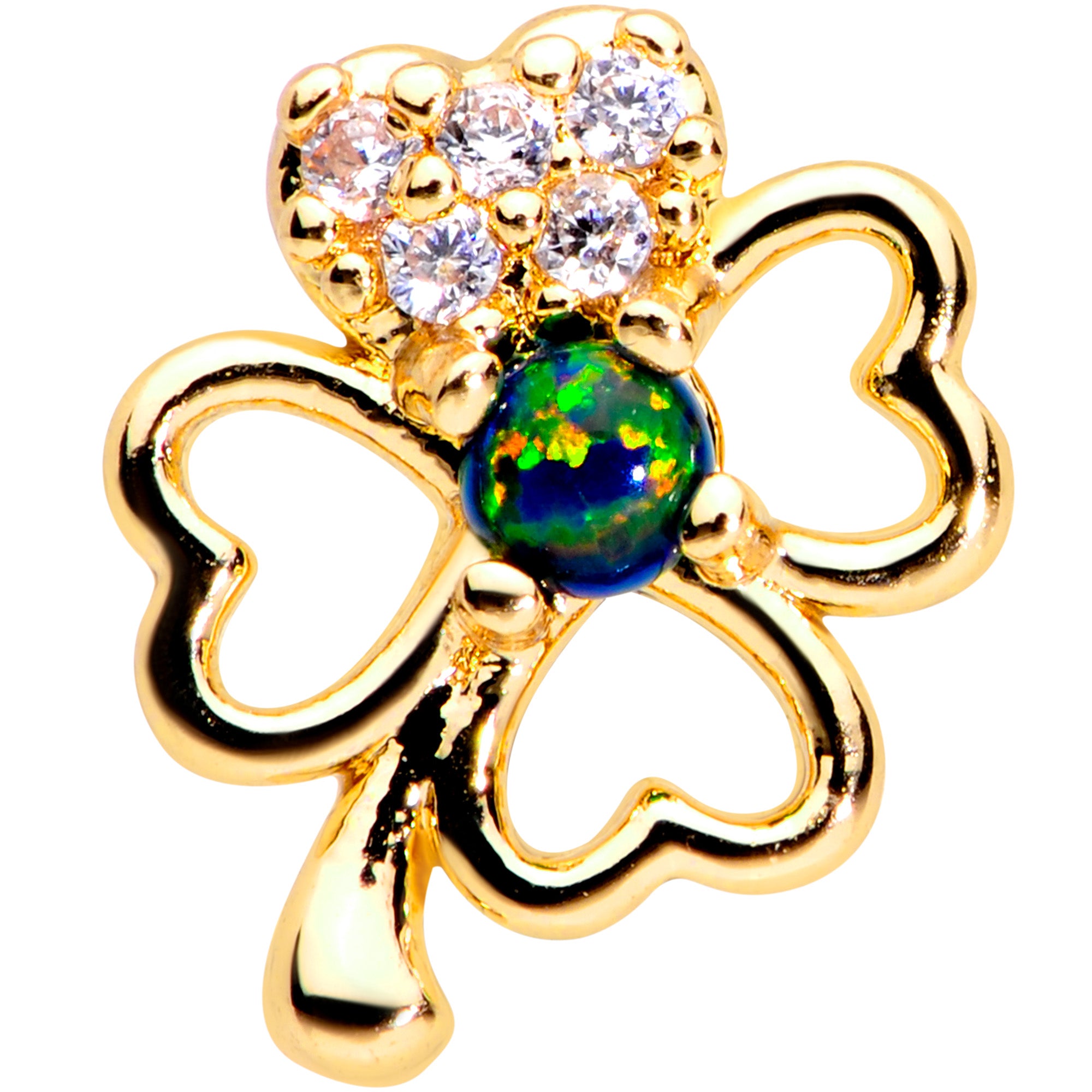 16 Gauge 1/4 Green Synthetic Opal Gold Tone Shamrock Cartilage Tragus