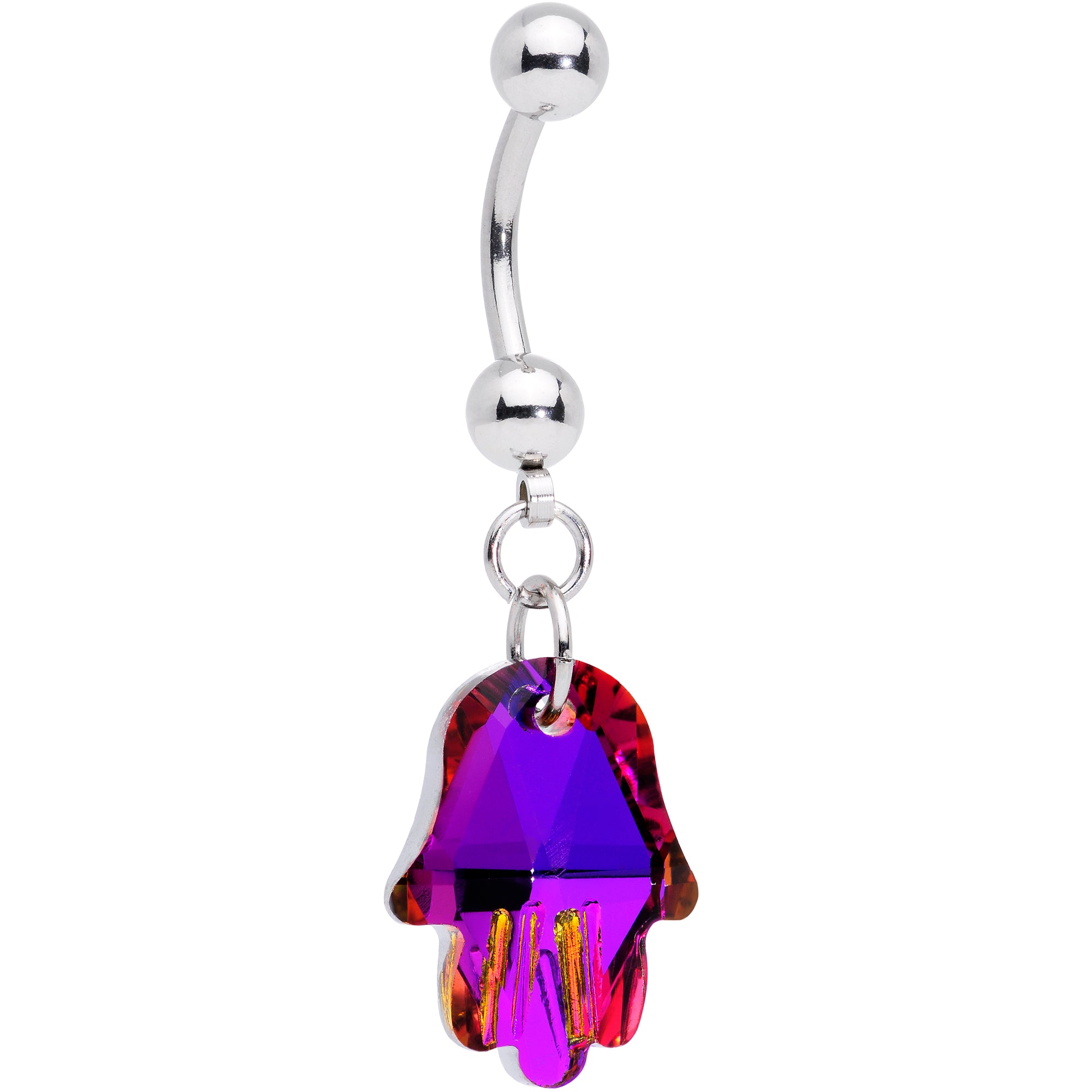 Purple Gem Hamsa Hand Dangle Belly Ring