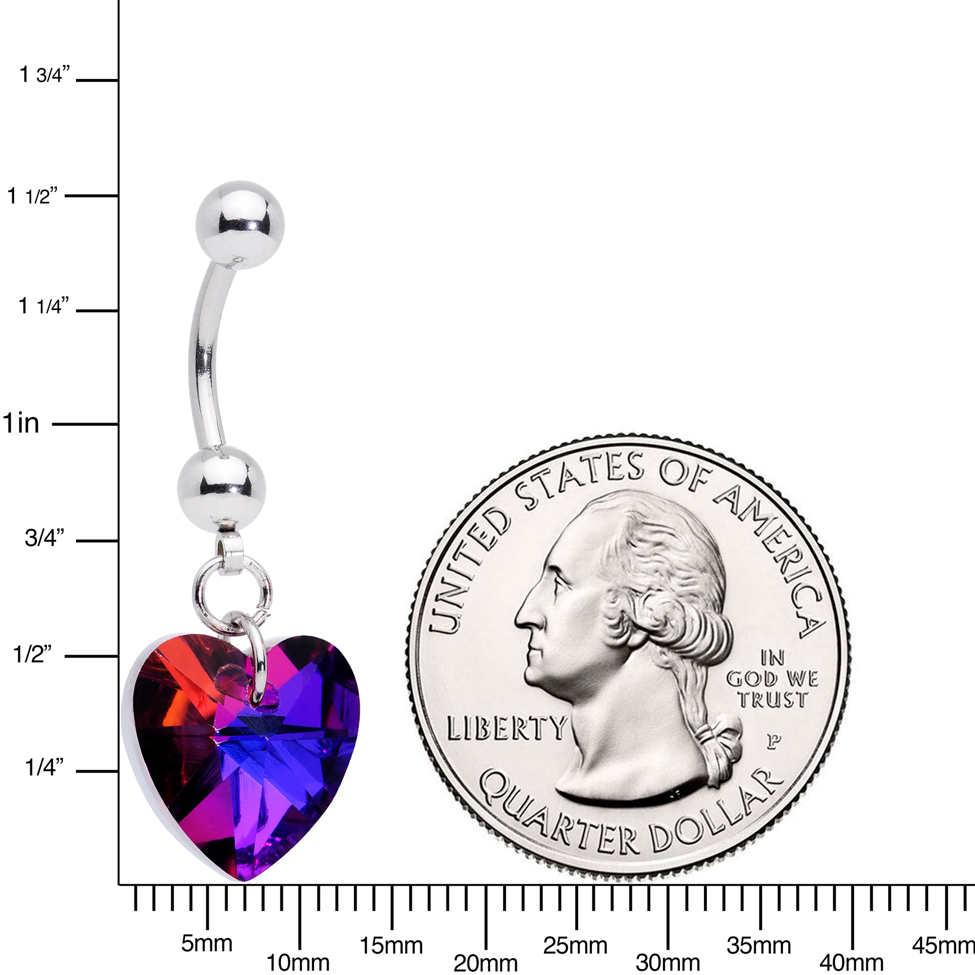 Purple Gem Heart Dangle Belly Ring