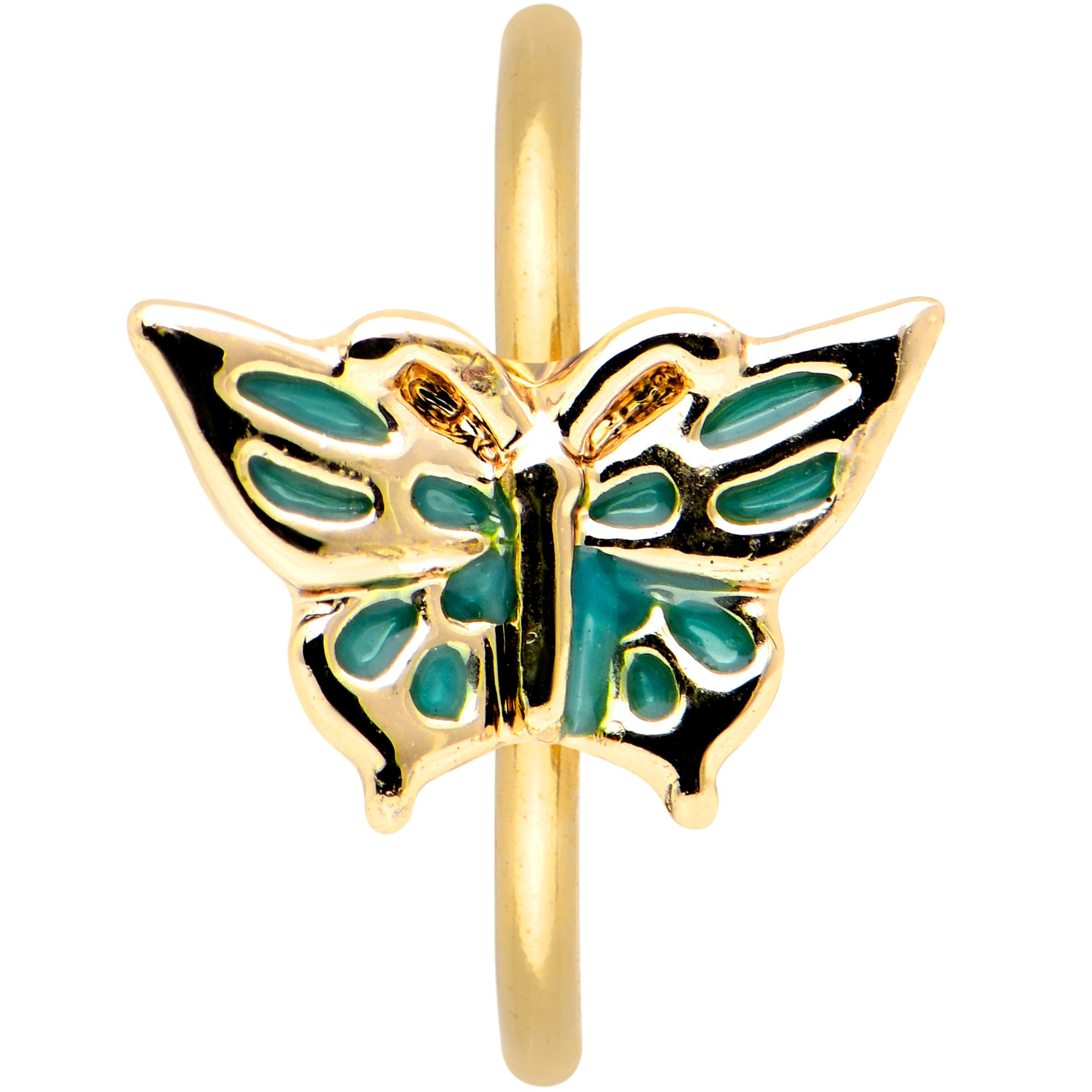 20 Gauge 5/16 Gold Tone Green Inlay Butterfly Nose Hoop