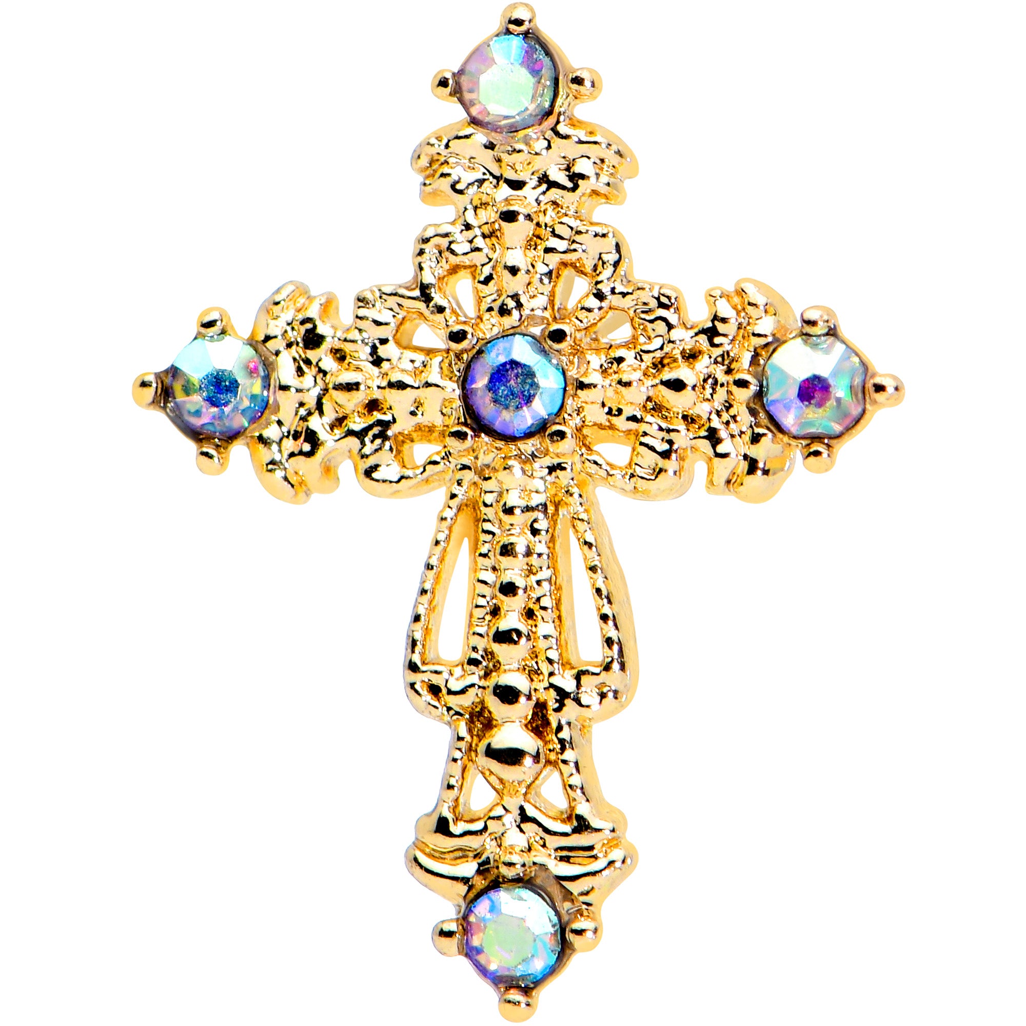 16 Gauge 1/4 Aurora CZ Gem Gold Tone Elegant Cross Cartilage Tragus