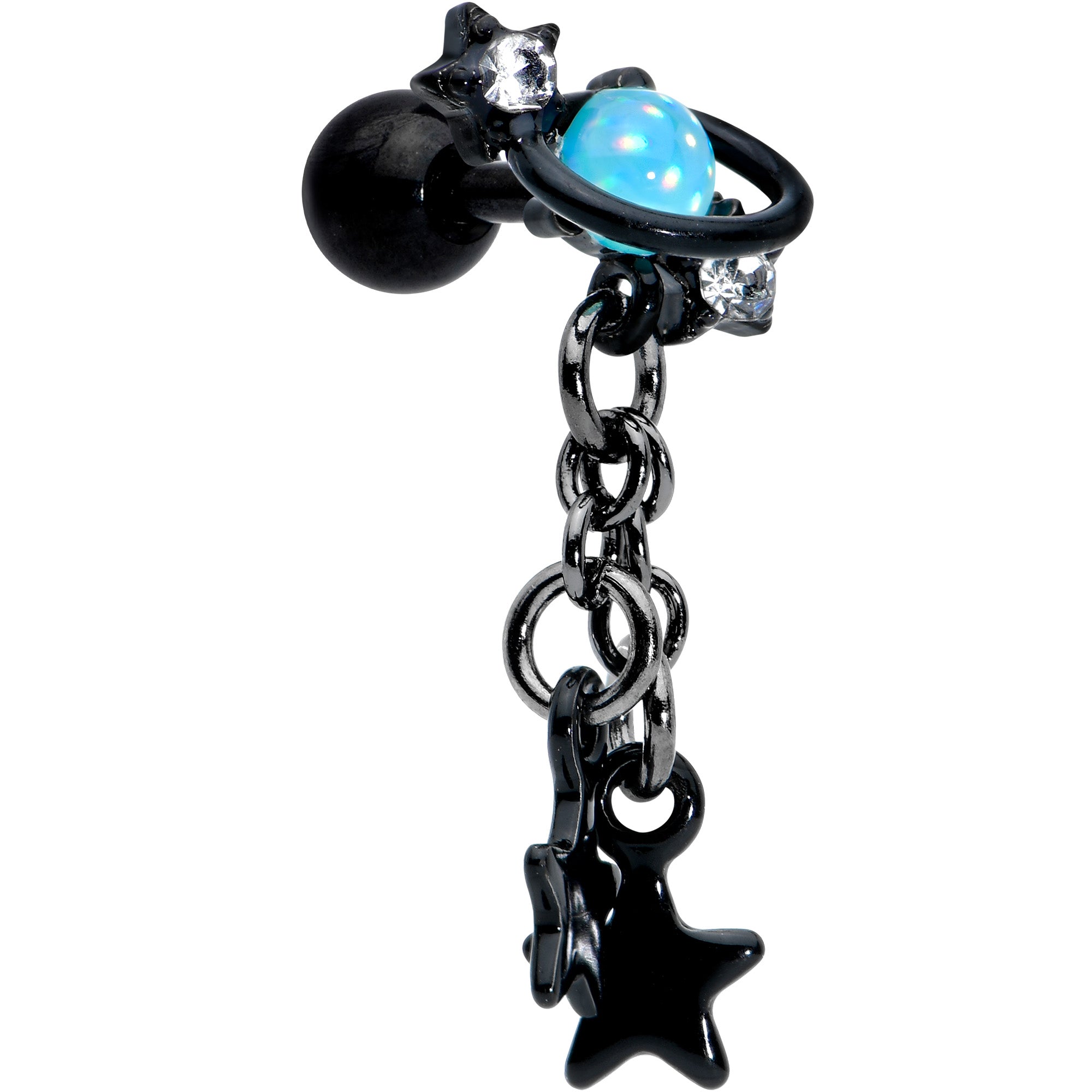 16 Gauge 1/4 Blue Gem Black Saturn Planet Star Dangle Cartilage Tragus