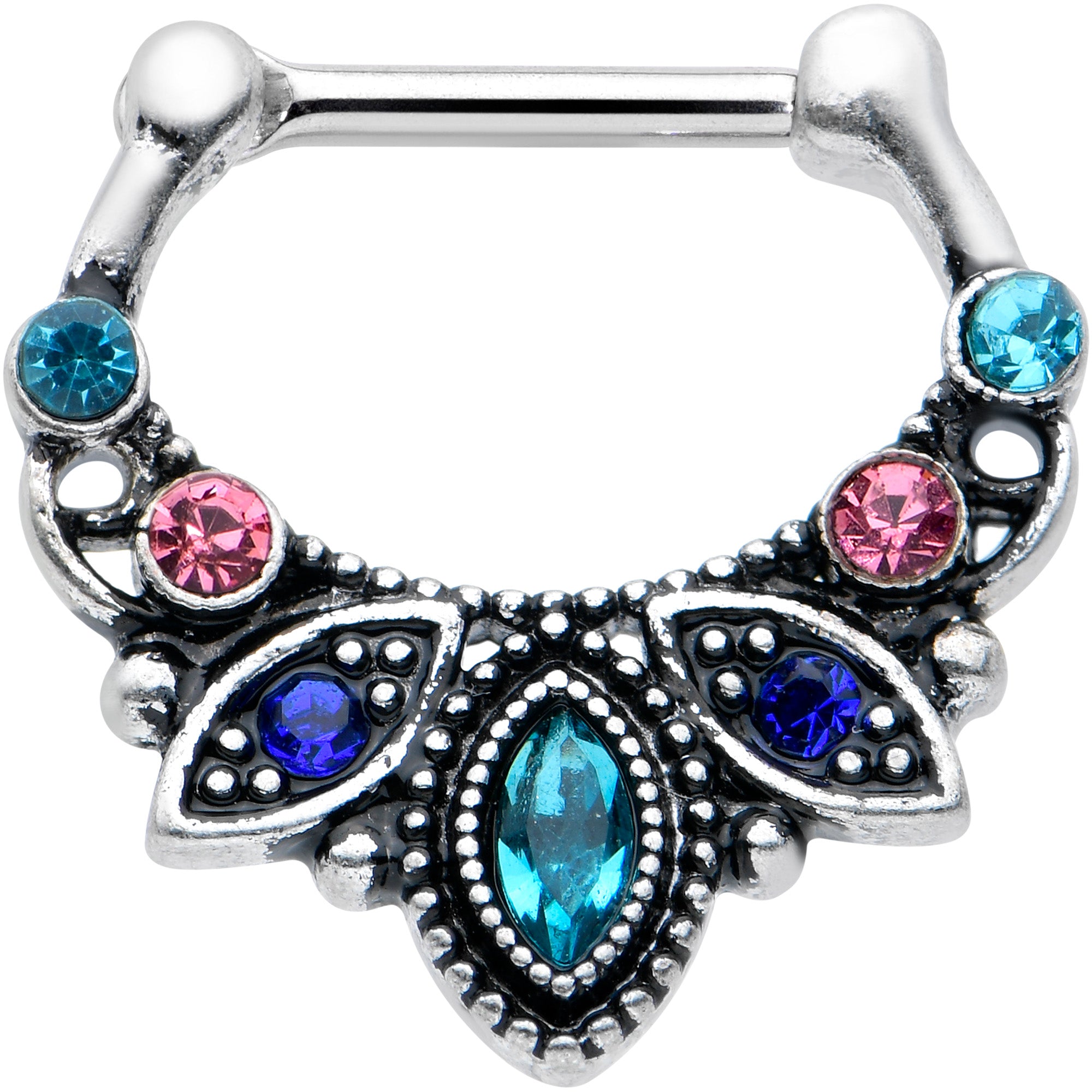 16 Gauge 5/16 Pink Blue Gem Festive Fashion Cartilage Clicker