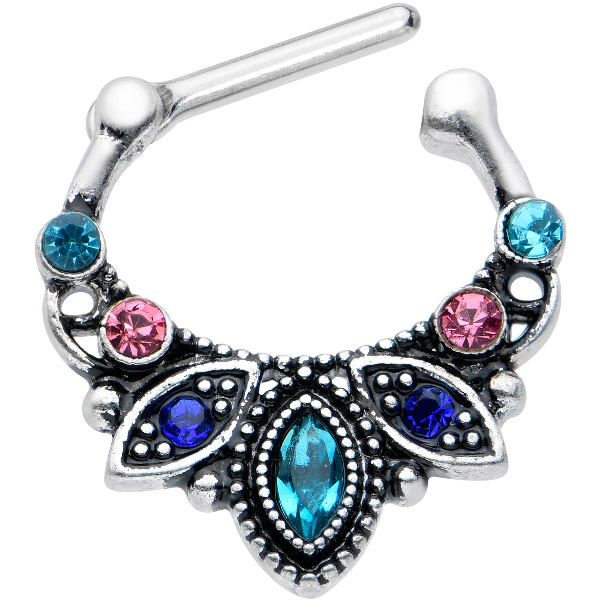 16 Gauge 5/16 Pink Blue Gem Festive Fashion Cartilage Clicker