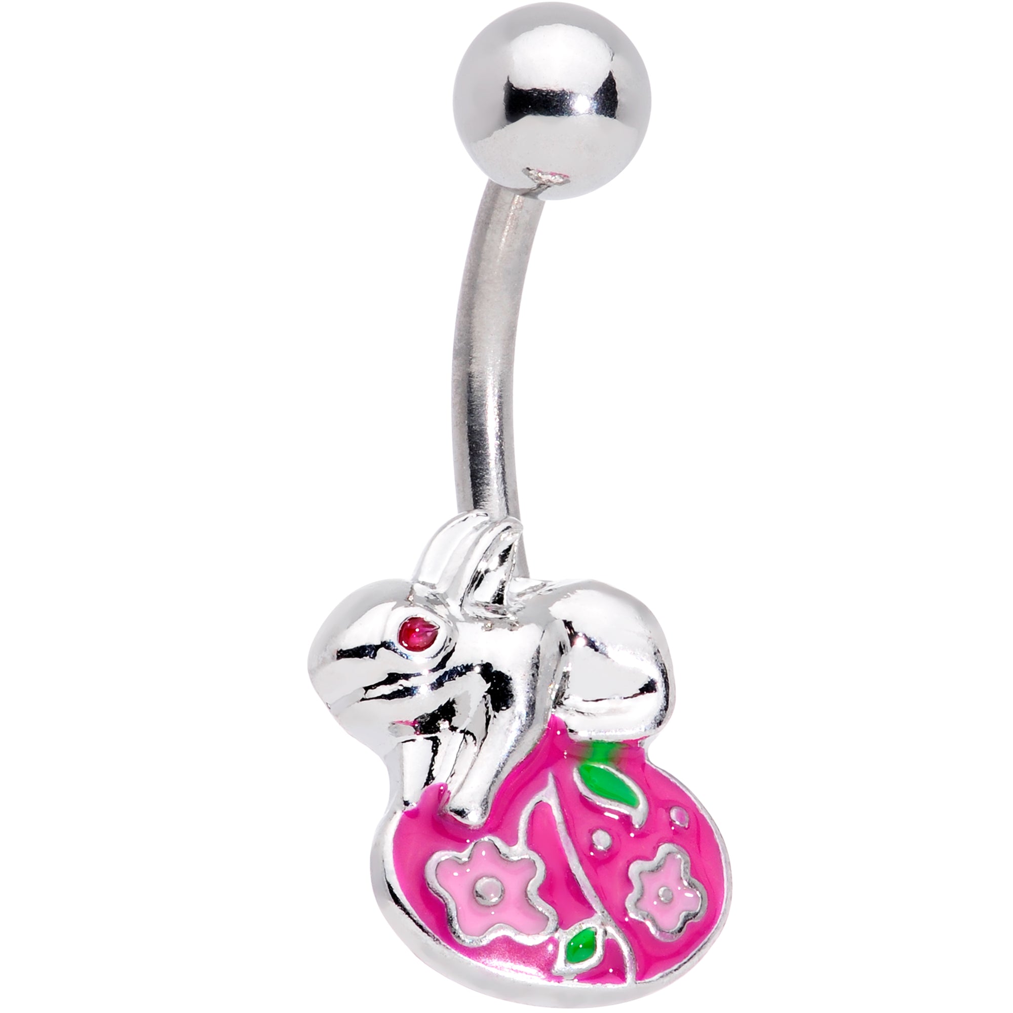 Pink Gem Pink Egg Easter Bunny Belly Ring