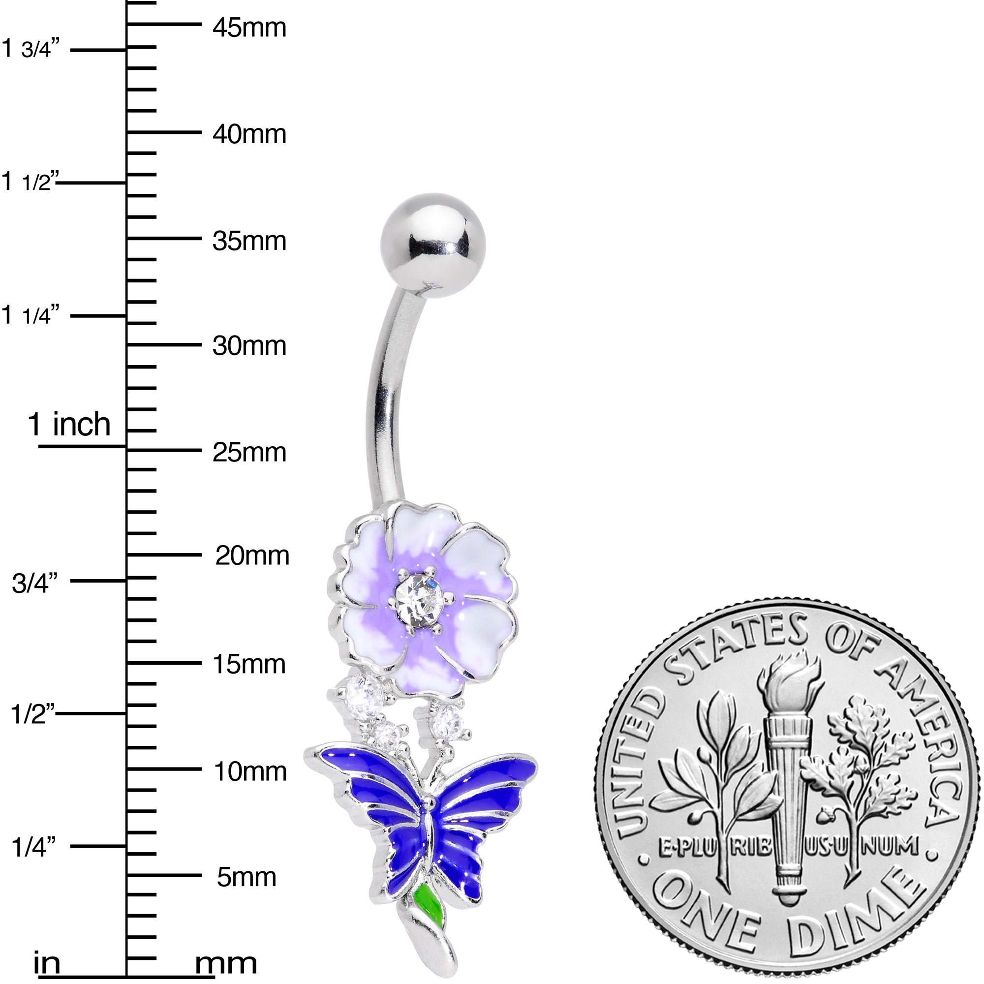 Clear CZ Gem Flower Blue Butterfly Belly Ring