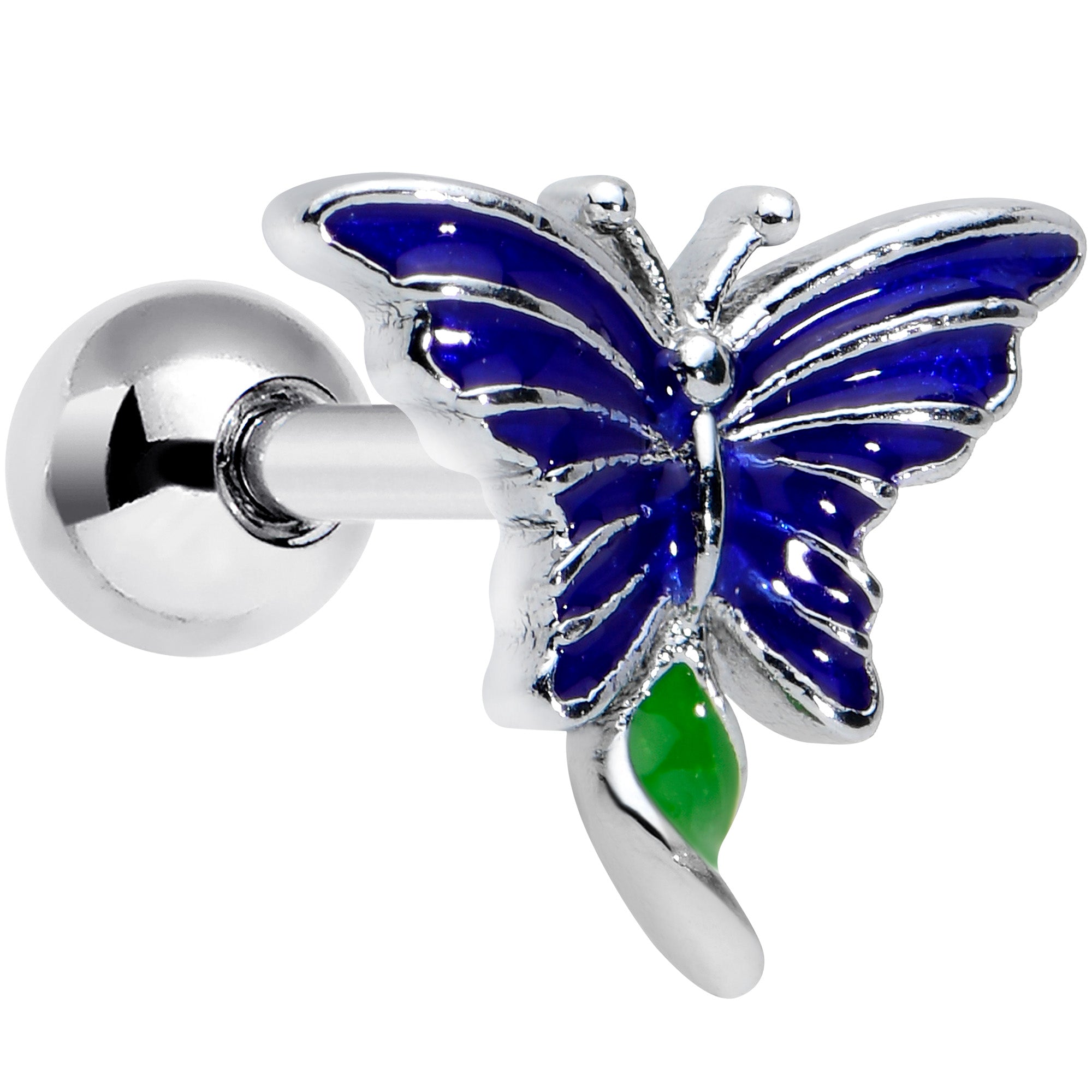 16 Gauge 1/4 Beautiful Blue Butterfly Cartilage Tragus Earring