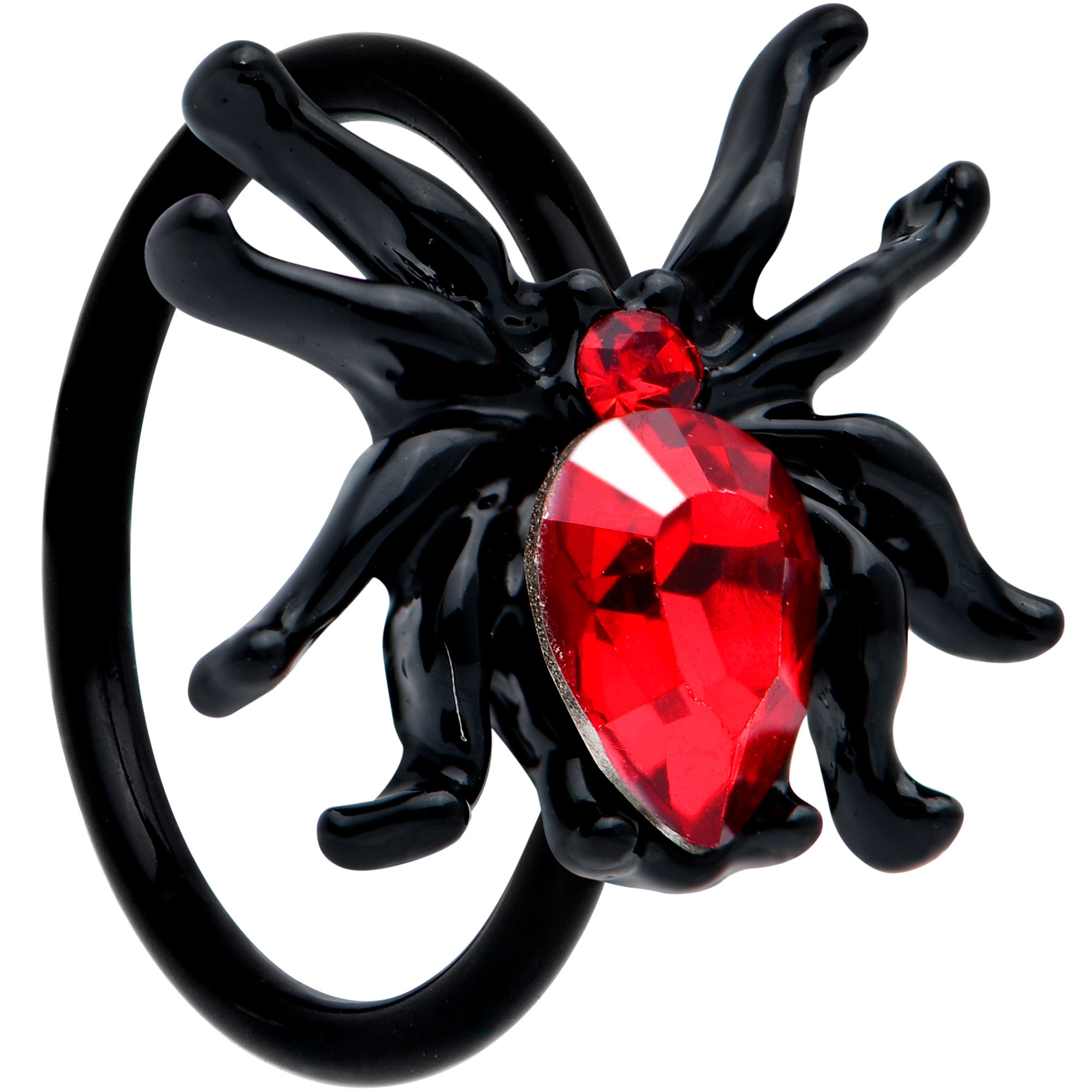 20 Gauge 5/16 Red Gem Black Sexy Little Spider Halloween Nose Hoop