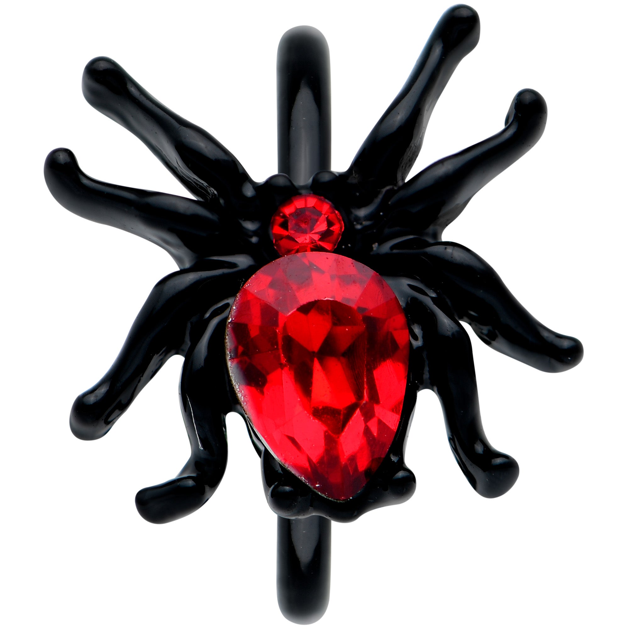 20 Gauge 5/16 Red Gem Black Sexy Little Spider Halloween Nose Hoop