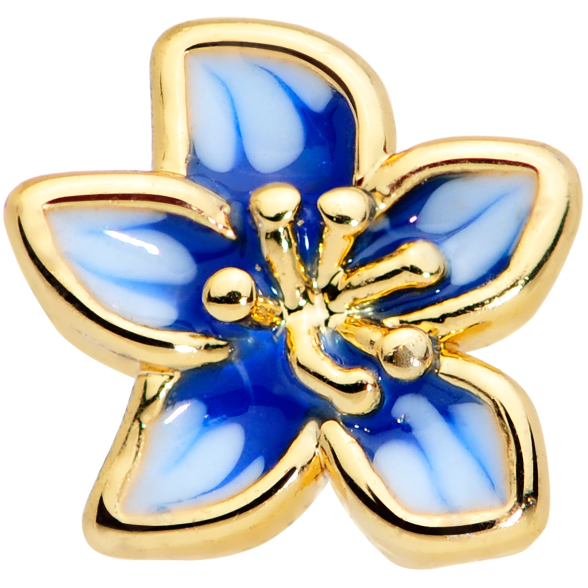 20 Gauge 1/4 Gold Tone White Blue Flower Nose Bone