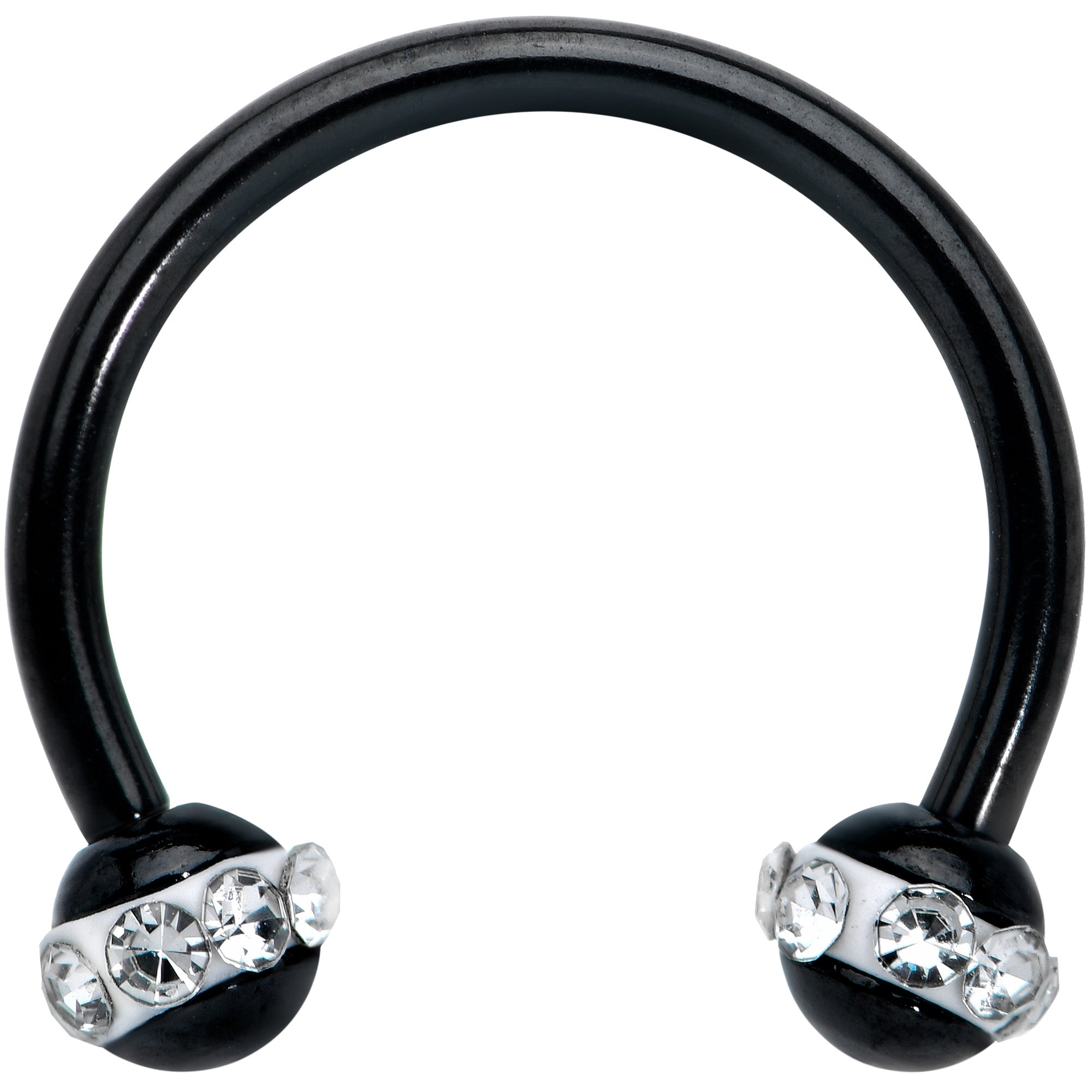 16 Gauge 3/8 Clear Gem Black Banded Horseshoe Circular Barbell