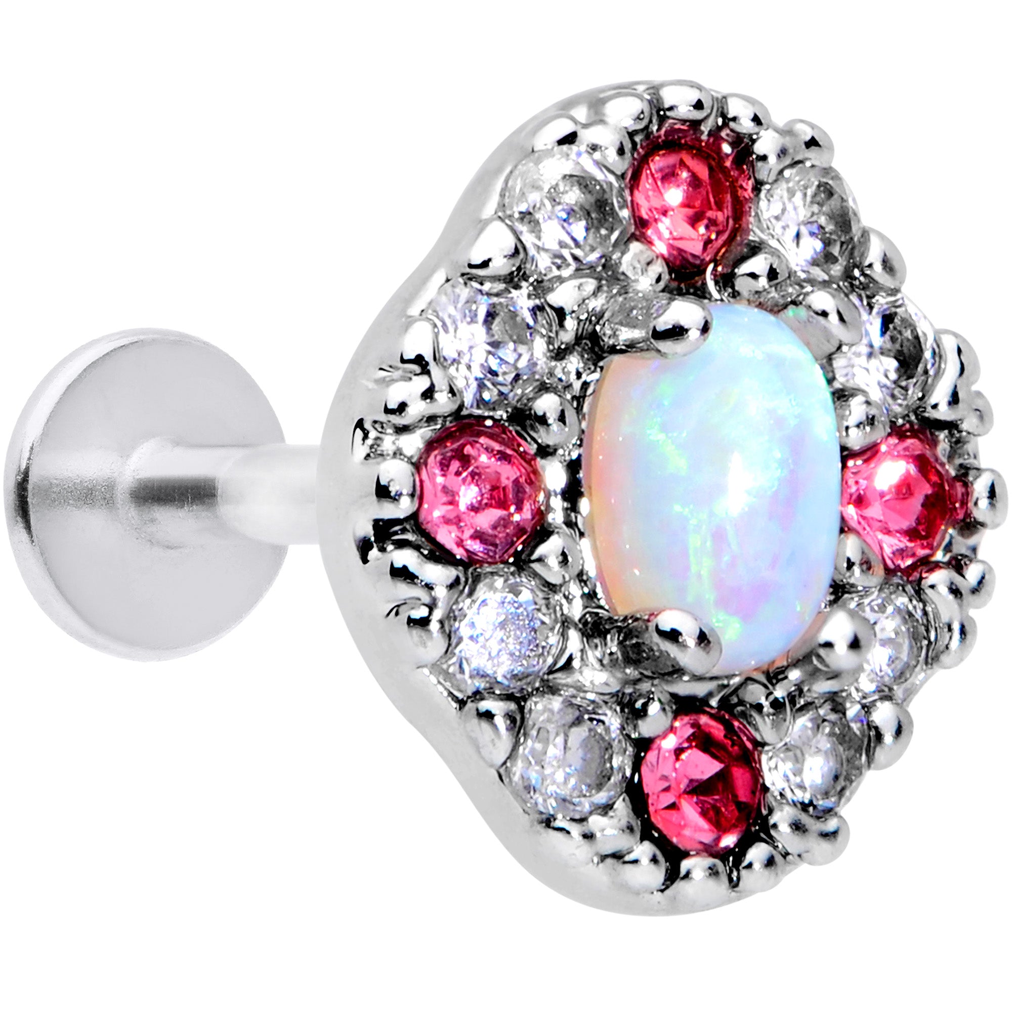 16 Gauge 5/16 White Synthetic Opal Glam Oval Labret Monroe Tragus