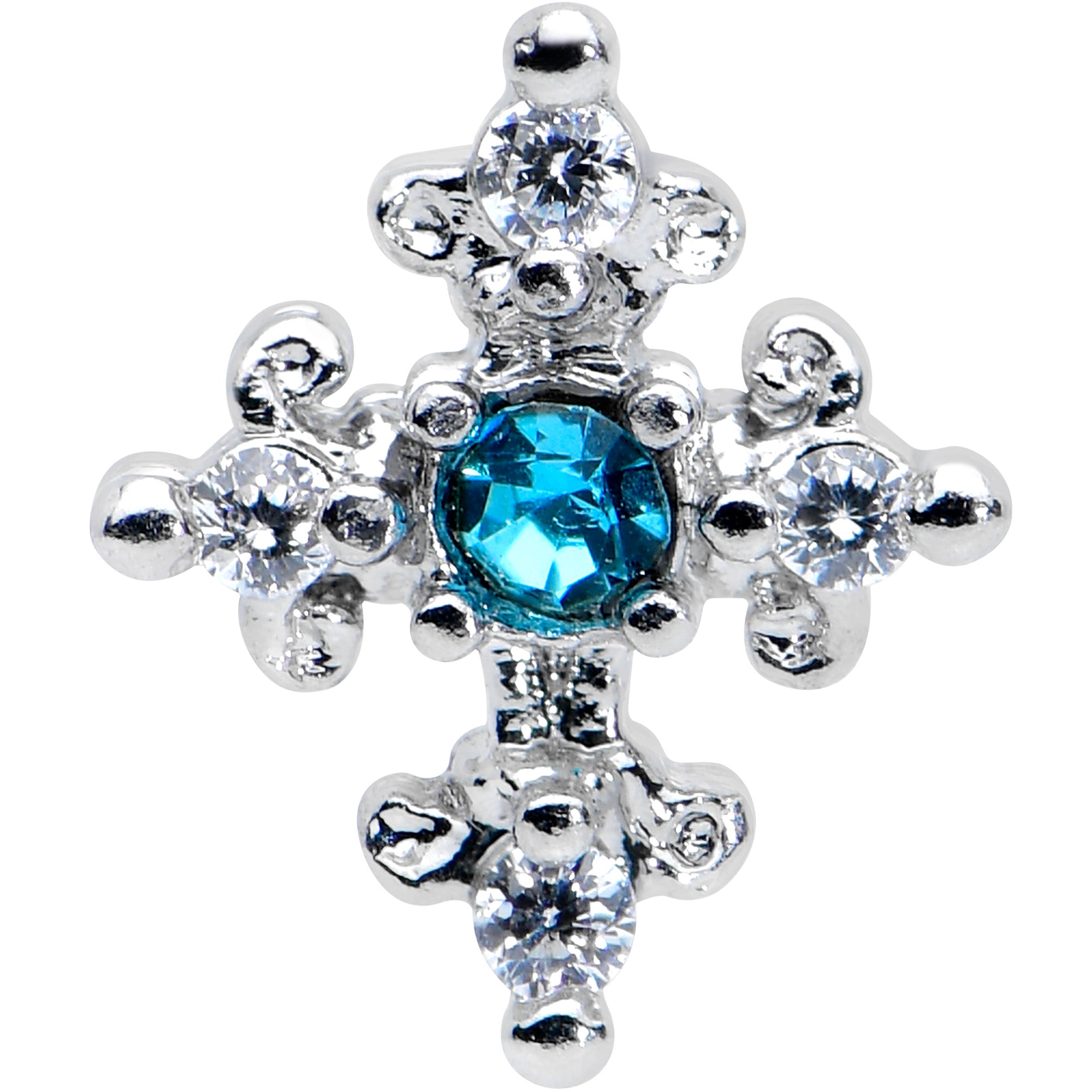 20 Gauge 5/16 Clear Blue Gem Renaissance Cross Nose Bone