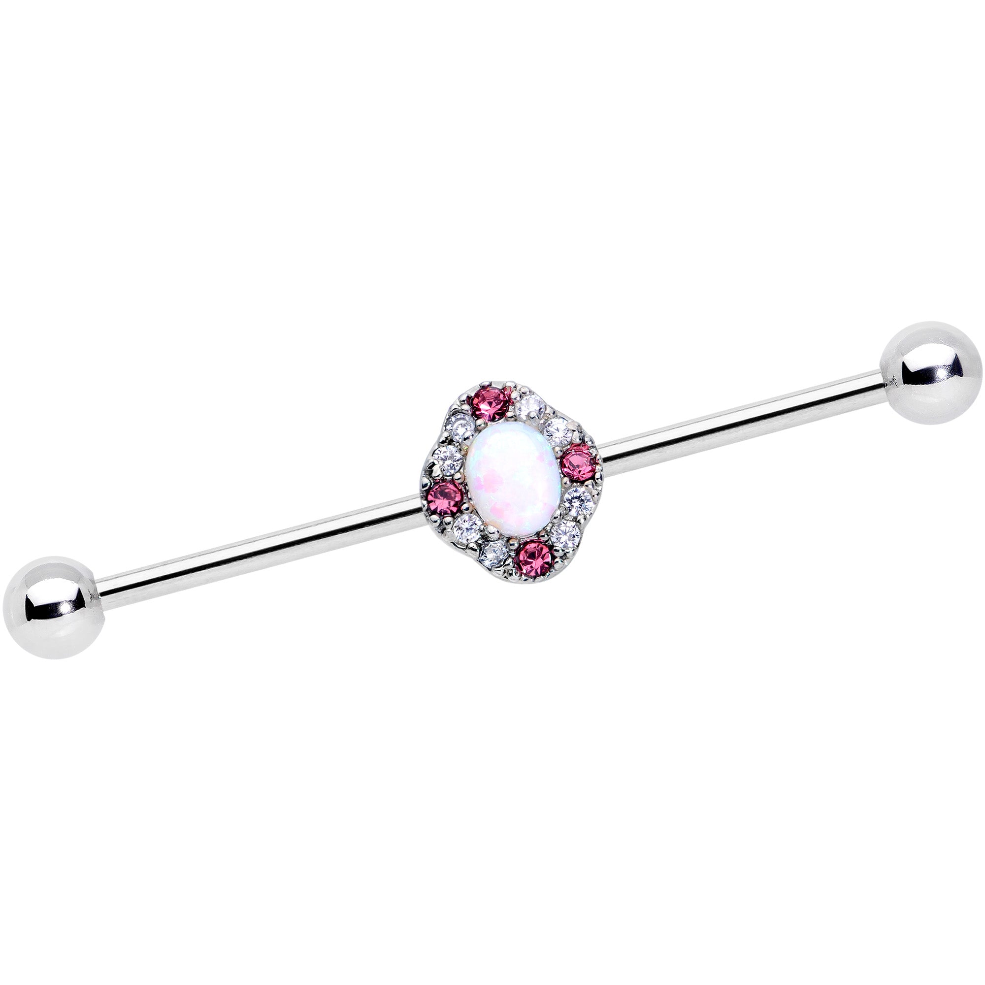 14 Gauge White Synthetic Opal Glam Oval Industrial Barbell 38mm