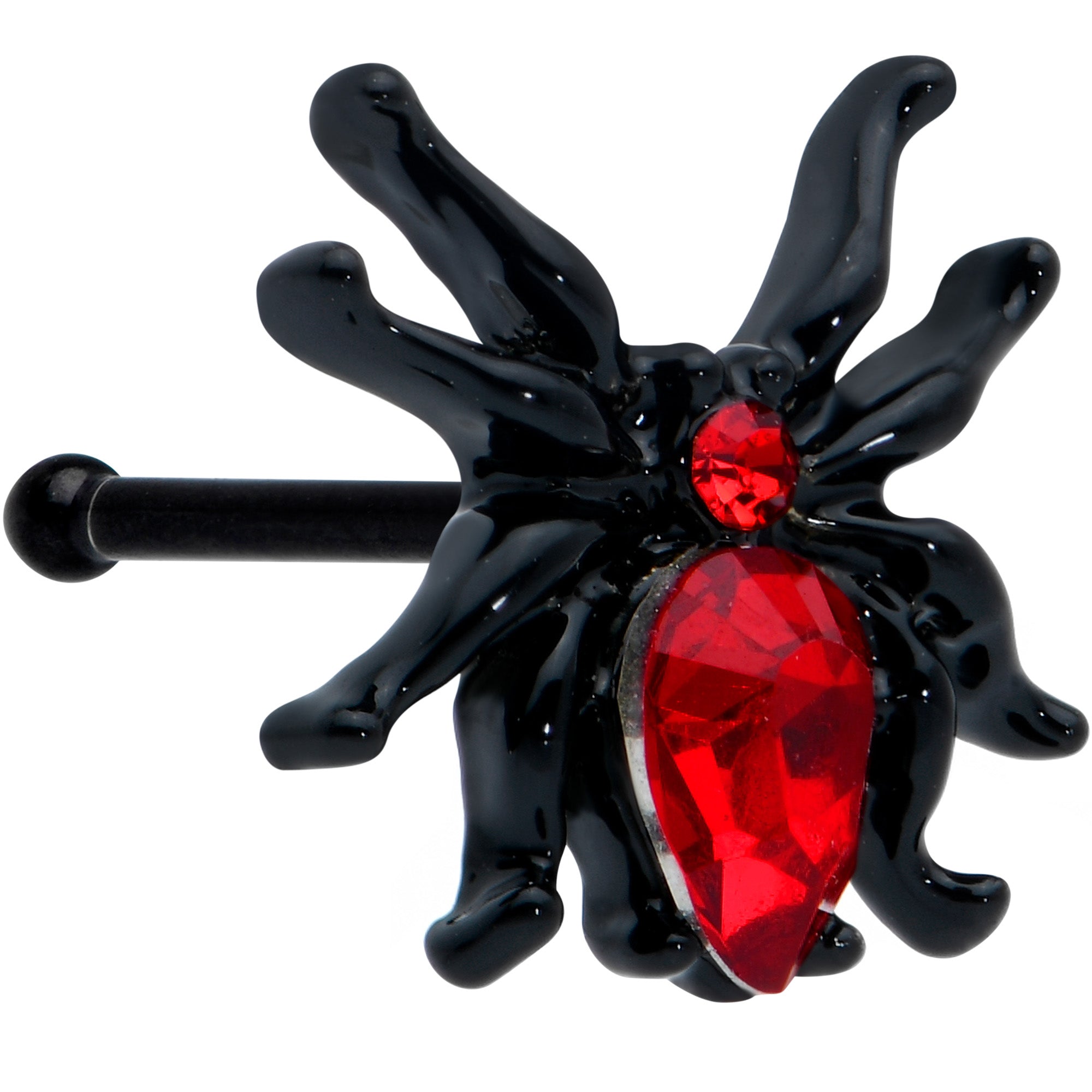 20 Gauge 1/4 Red Gem Black Halloween Spider Nose Bone