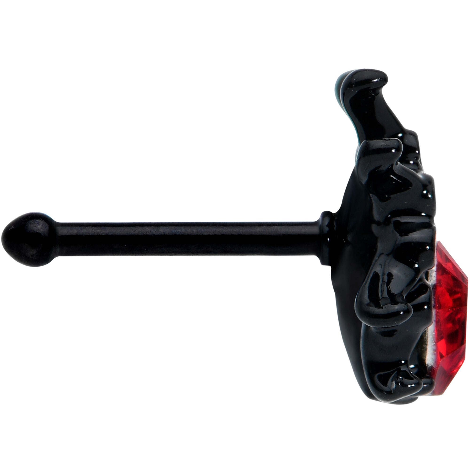 20 Gauge 1/4 Red Gem Black Halloween Spider Nose Bone