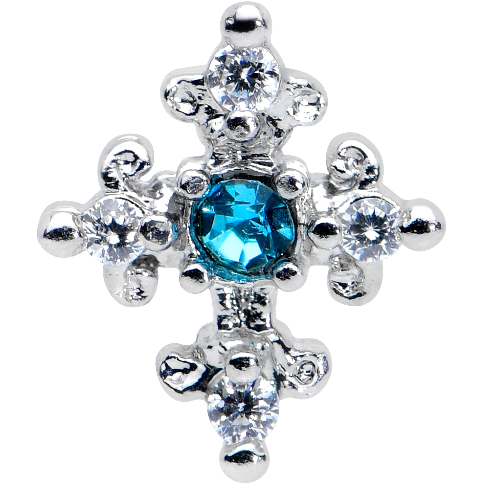 16 Gauge 1/4 Clear Blue Gem Renaissance Cross Cartilage Tragus Earring