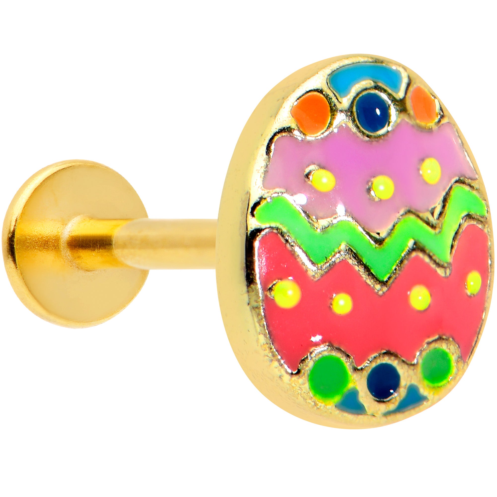 16 Gauge 5/16 Gold Tone Funky Painted Easter Egg Labret Monroe Tragus