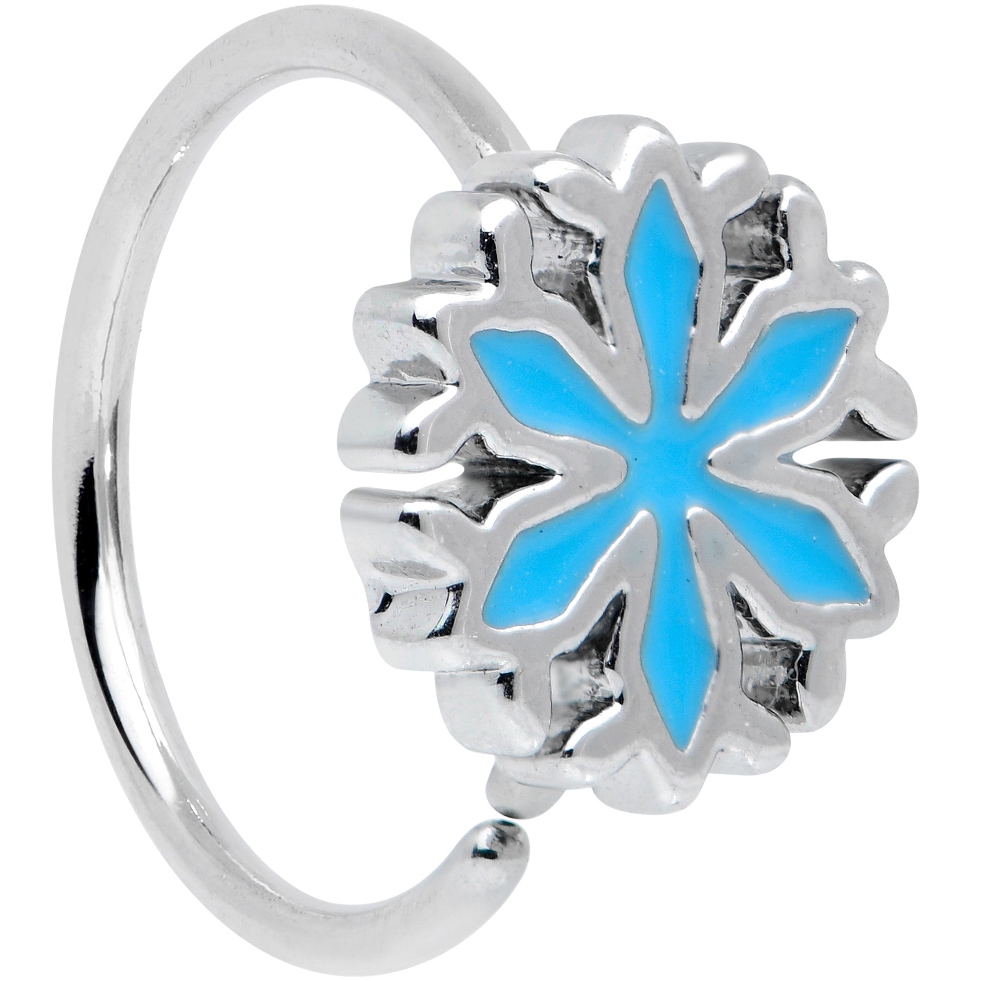 20 Gauge 5/16 Simple Blue Snowflake Christmas Nose Hoop