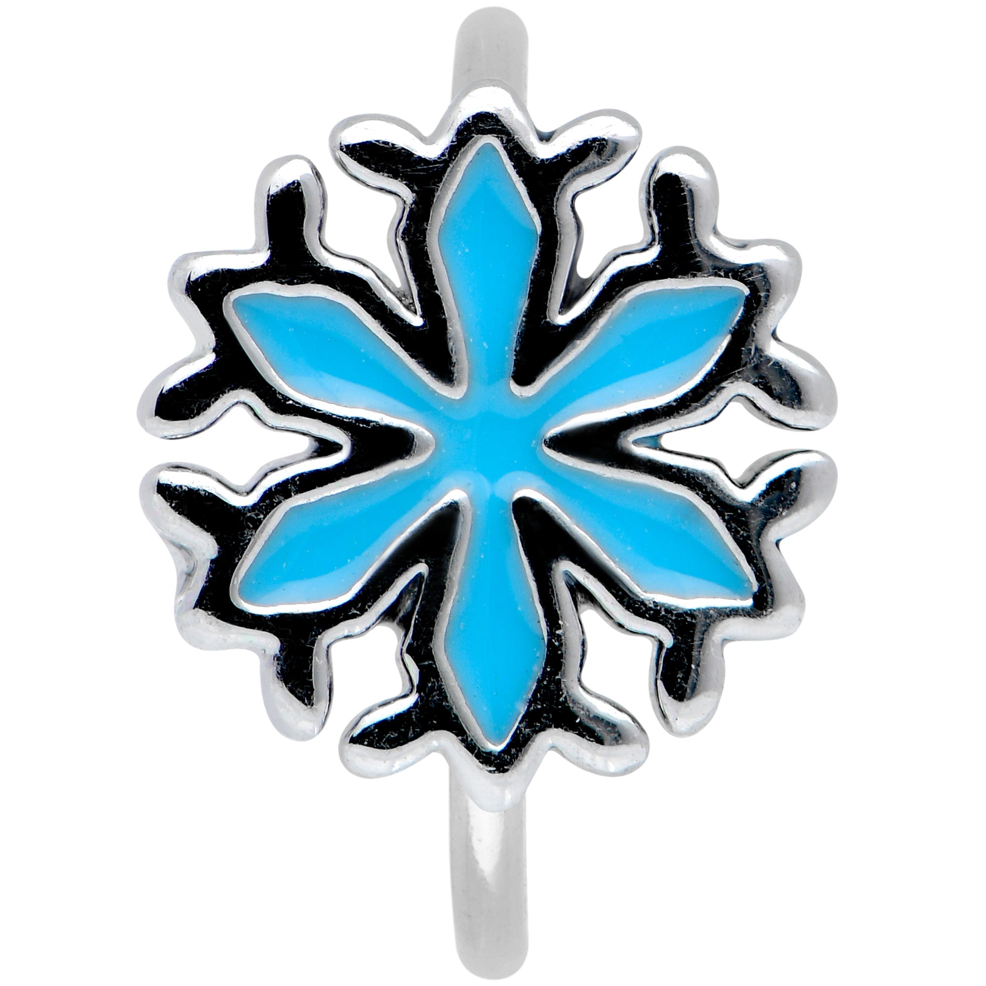 20 Gauge 5/16 Simple Blue Snowflake Christmas Nose Hoop