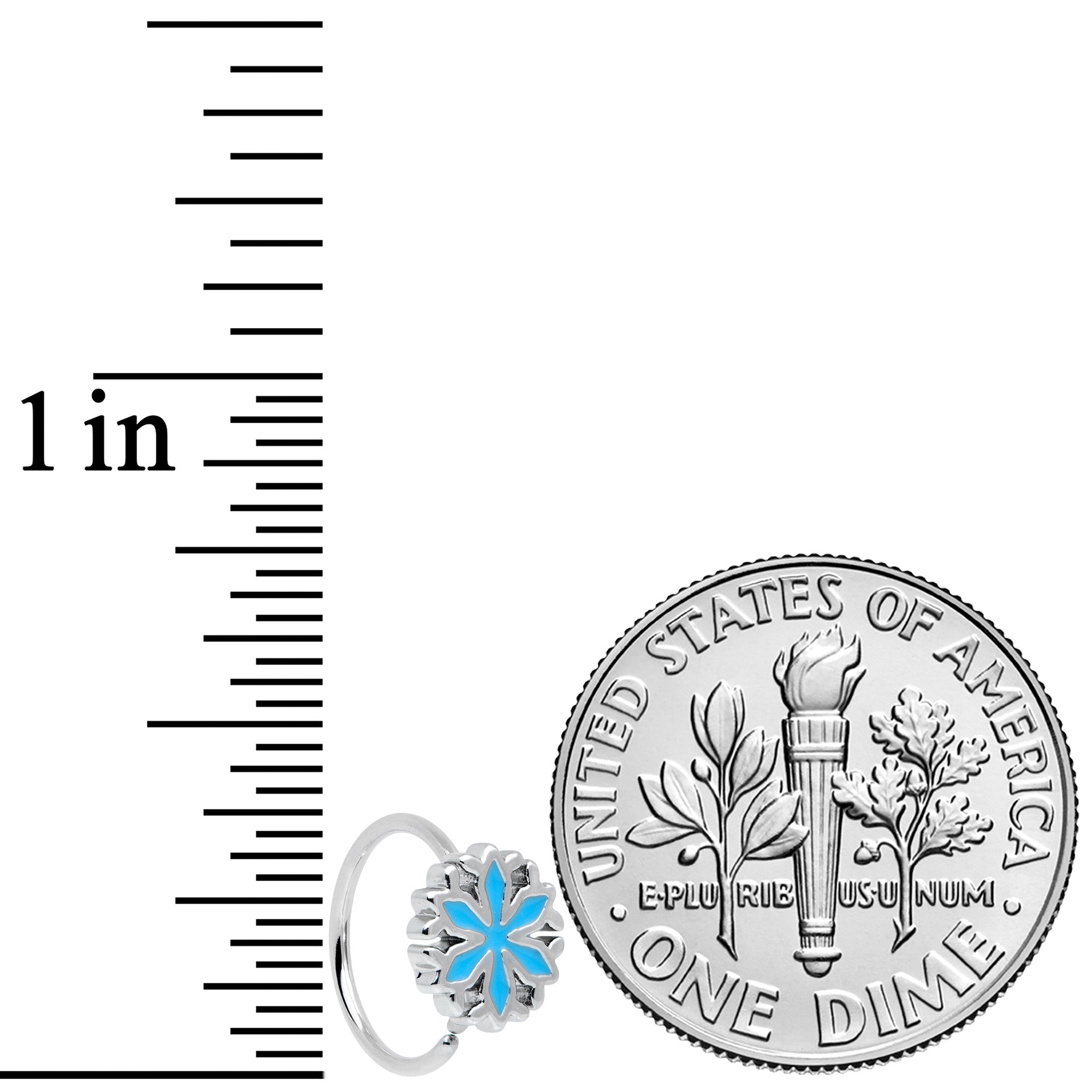 20 Gauge 5/16 Simple Blue Snowflake Christmas Nose Hoop