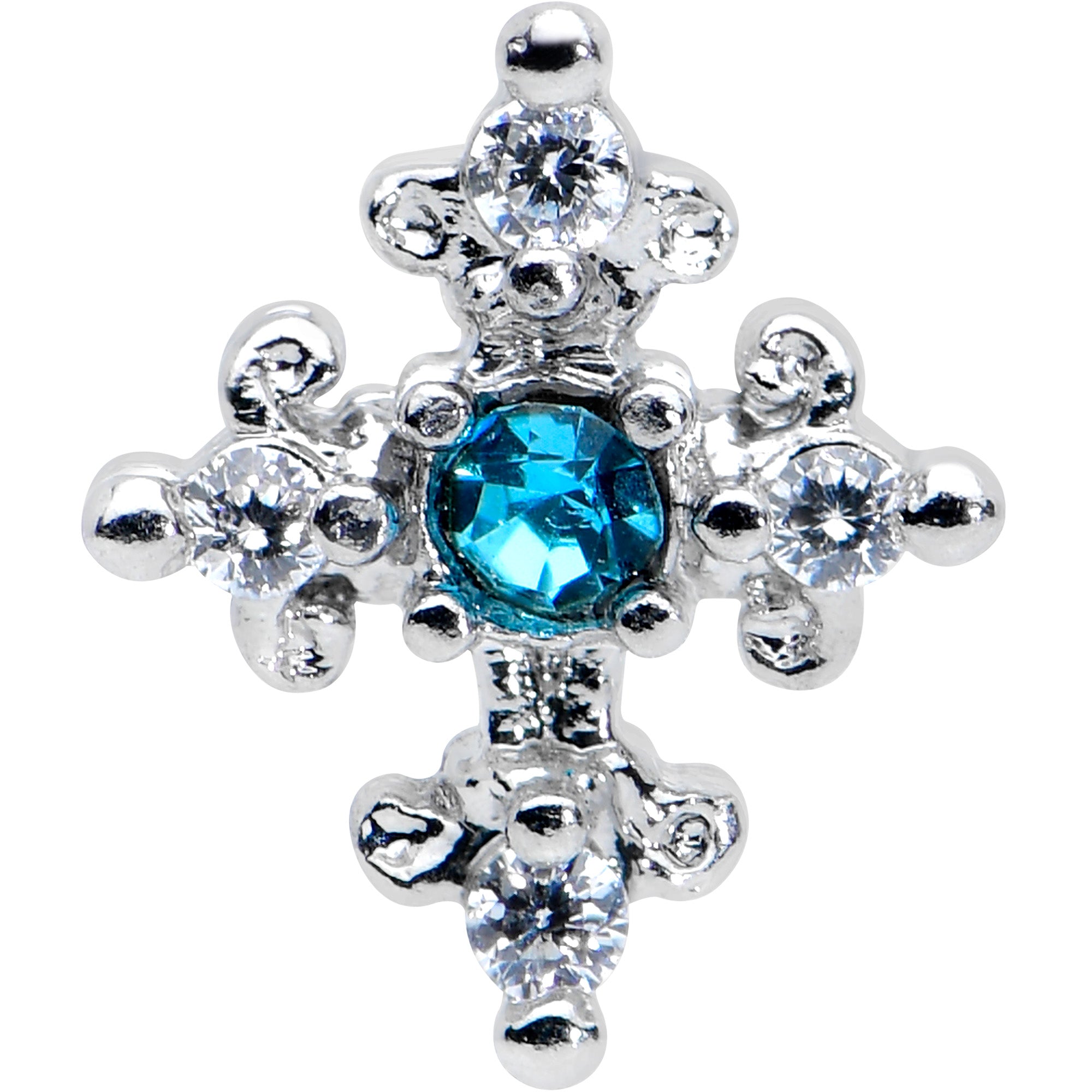 16 Gauge 5/16 Clear Blue Gem Renaissance Cross Labret Monroe Tragus