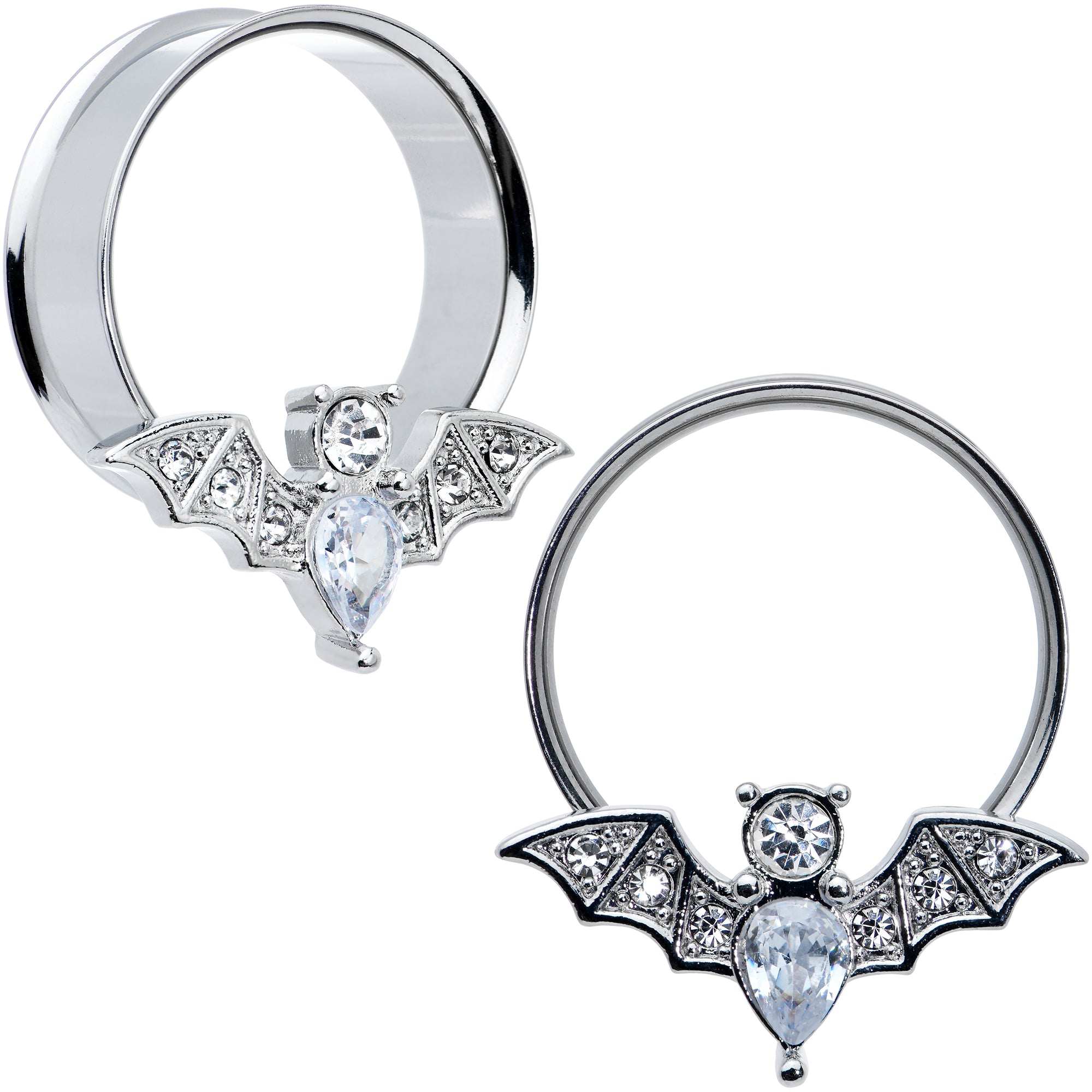 Clear Gem Bat Halloween Double Flare Tunnel Plug Set