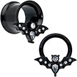 Clear Gem Black Bat Halloween Double Flare Tunnel Plug Set