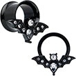 Clear Gem Black Bat Halloween Double Flare Tunnel Plug Set