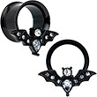 Clear Gem Black Bat Halloween Double Flare Tunnel Plug Set