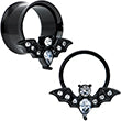 Clear Gem Black Bat Halloween Double Flare Tunnel Plug Set