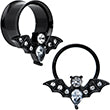 Clear Gem Black Bat Halloween Double Flare Tunnel Plug Set