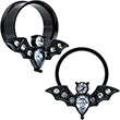 Clear Gem Black Bat Halloween Double Flare Tunnel Plug Set