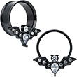 Clear Gem Black Bat Halloween Double Flare Tunnel Plug Set