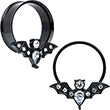 Clear Gem Black Bat Halloween Double Flare Tunnel Plug Set