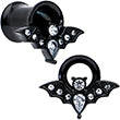 Clear Gem Black Bat Halloween Double Flare Tunnel Plug Set