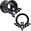 Clear Gem Black Bat Halloween Double Flare Tunnel Plug Set