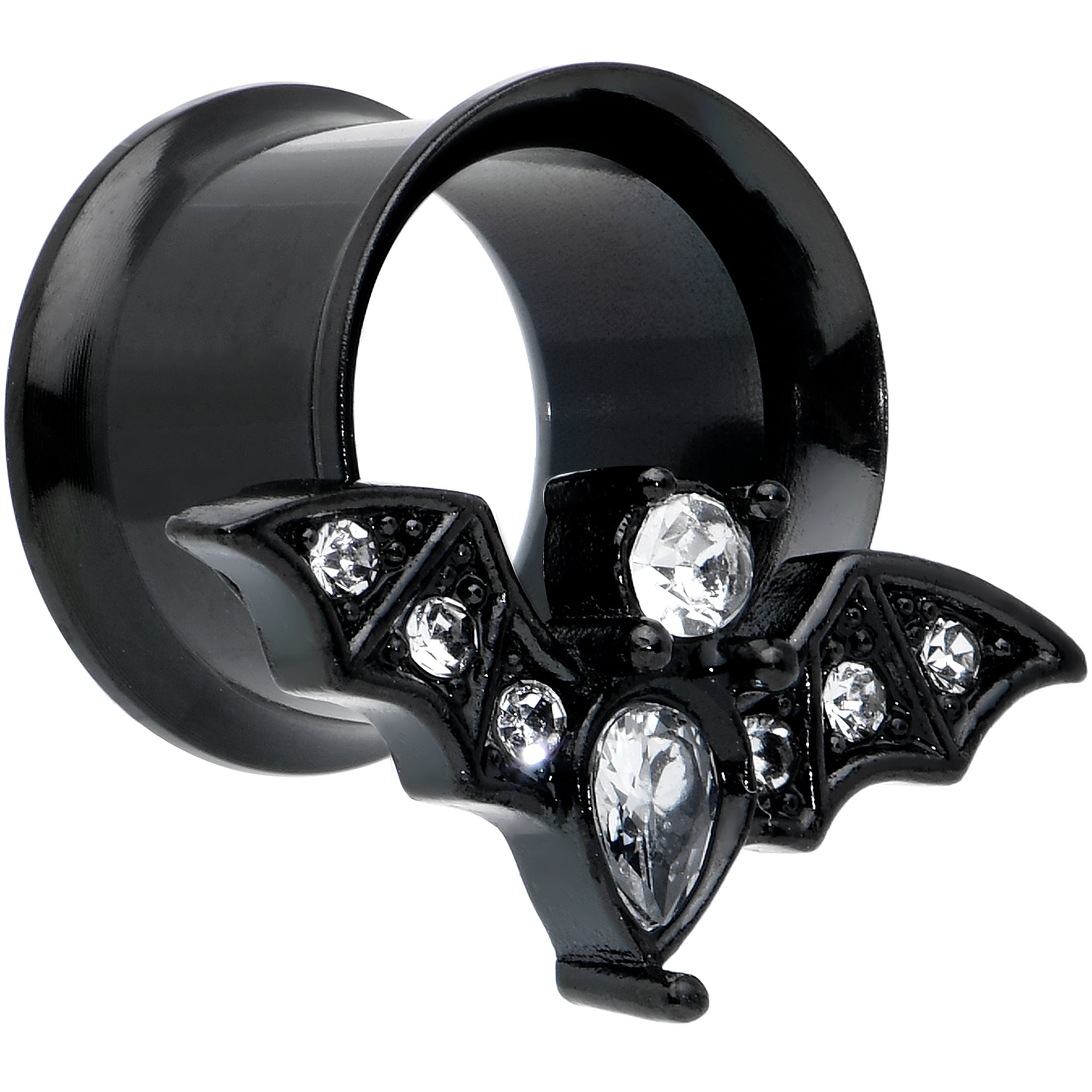 Clear Gem Black Bat Halloween Double Flare Tunnel Plug Set