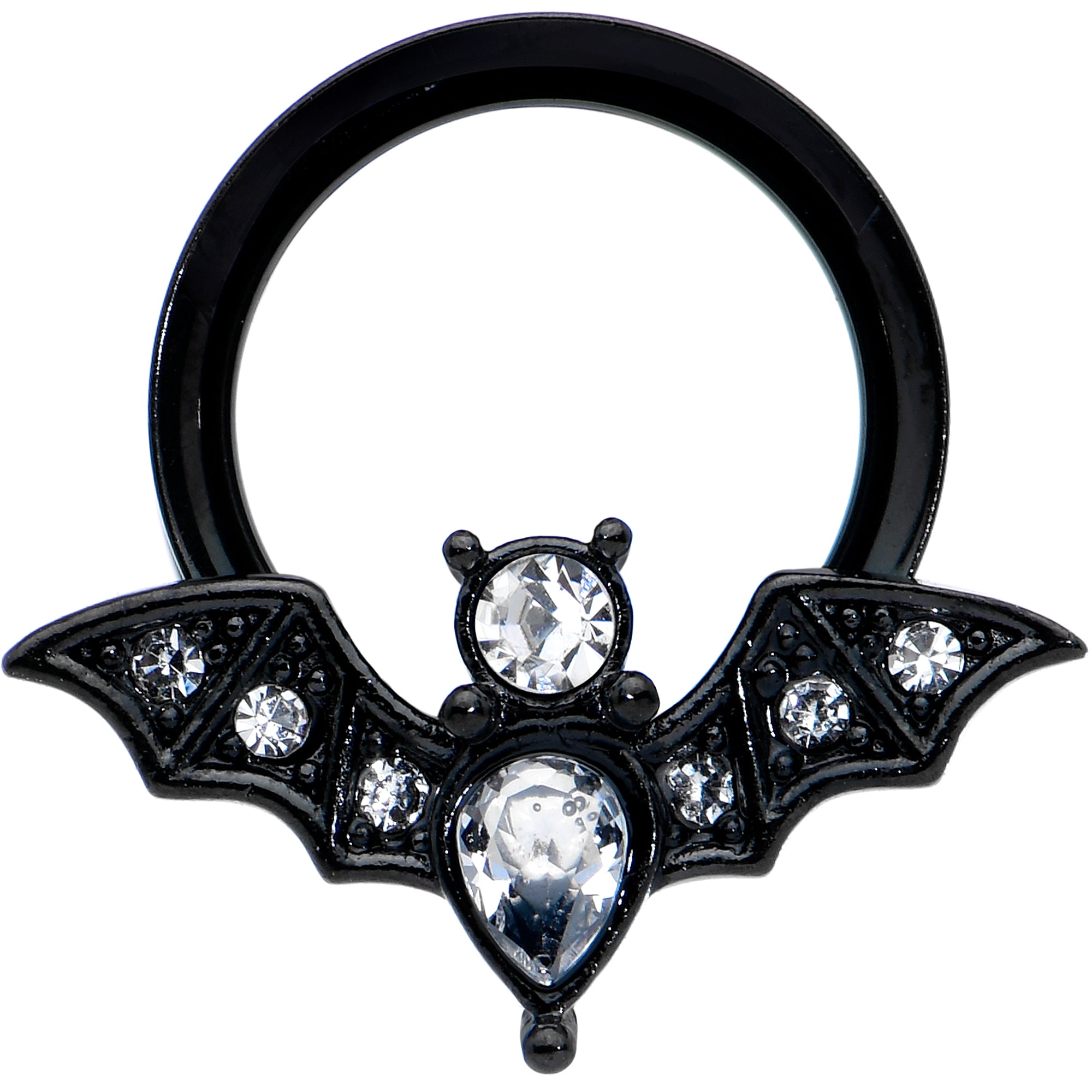 Clear Gem Black Bat Halloween Double Flare Tunnel Plug Set