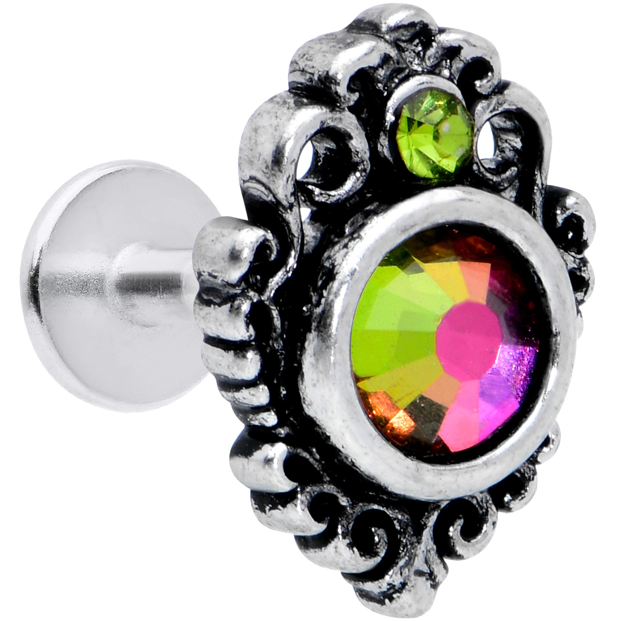 16 Gauge 1/4 Orange Green Tourmaline Fire Labret Monroe Tragus