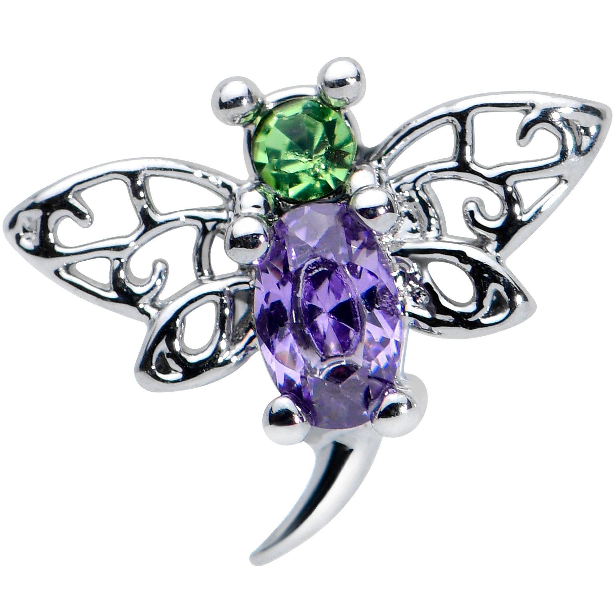 16 Gauge 1/4 Green Purple Gem Dragonfly Cartilage Tragus Earring