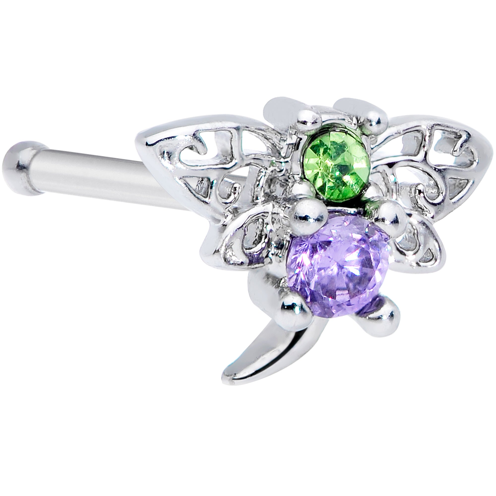 20 Gauge 1/4 Green Purple Gem Dragonfly Nose Bone