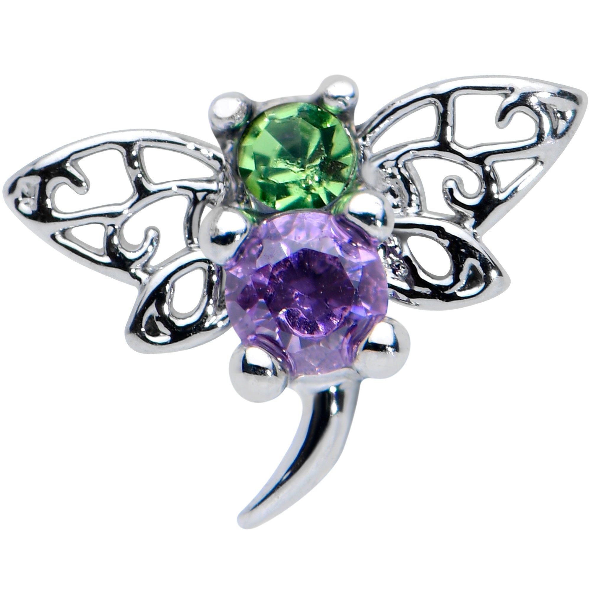 20 Gauge 5/16 Green Purple Gem Dragonfly Nose Hoop