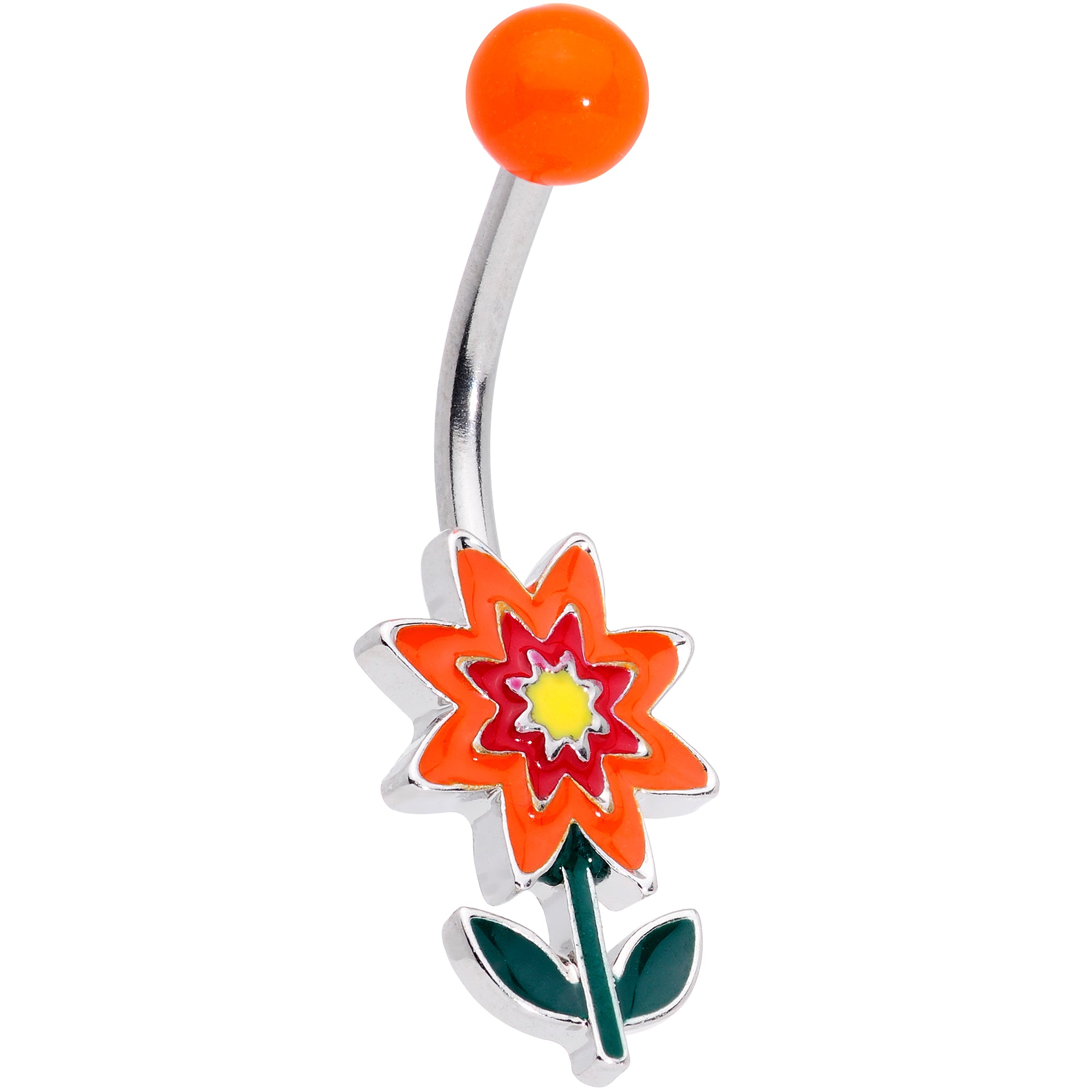 Red Orange Fanciful Flower Belly Ring