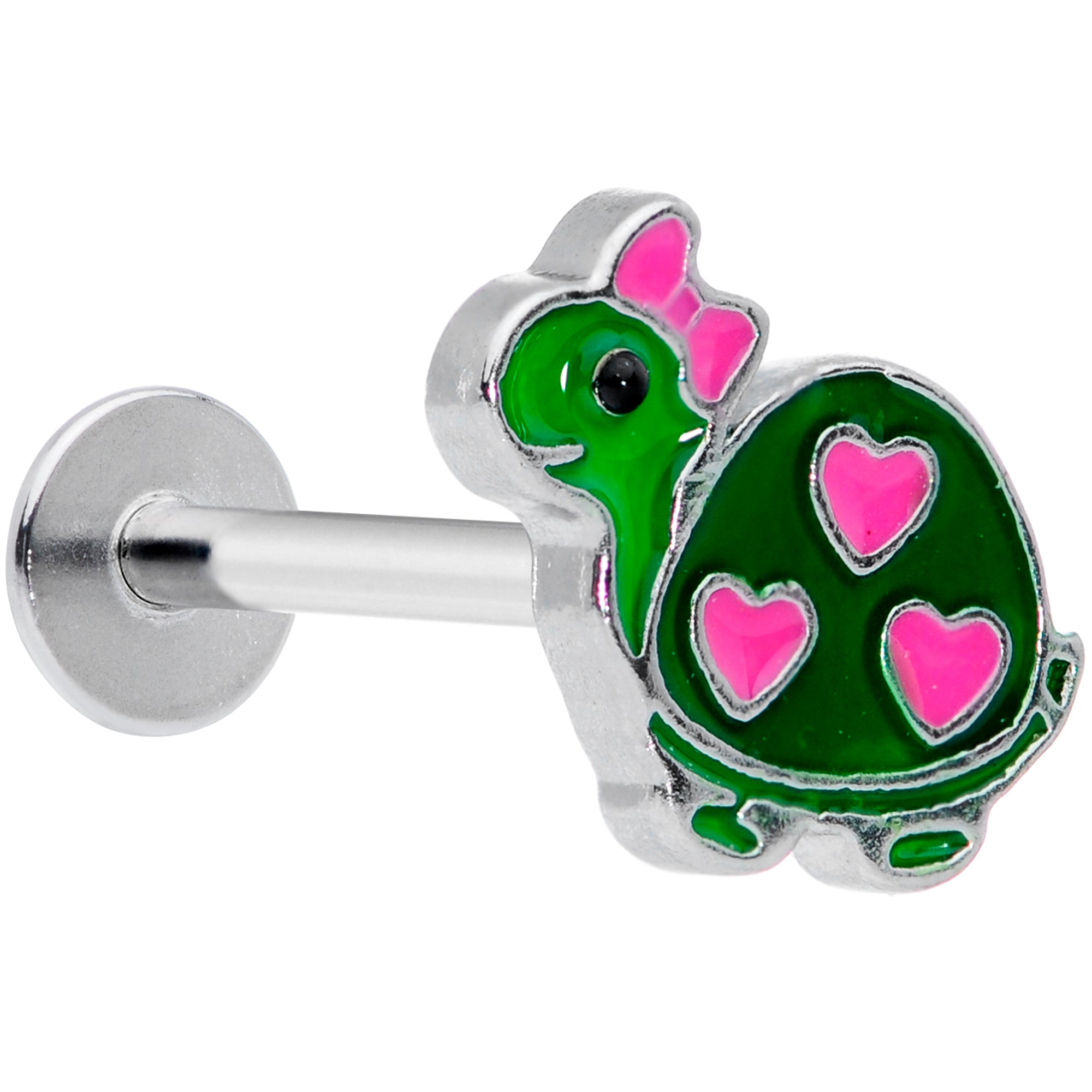 16 Gauge 5/16 Pink Green Hearts Bow Pretty Turtle Labret Monroe Tragus