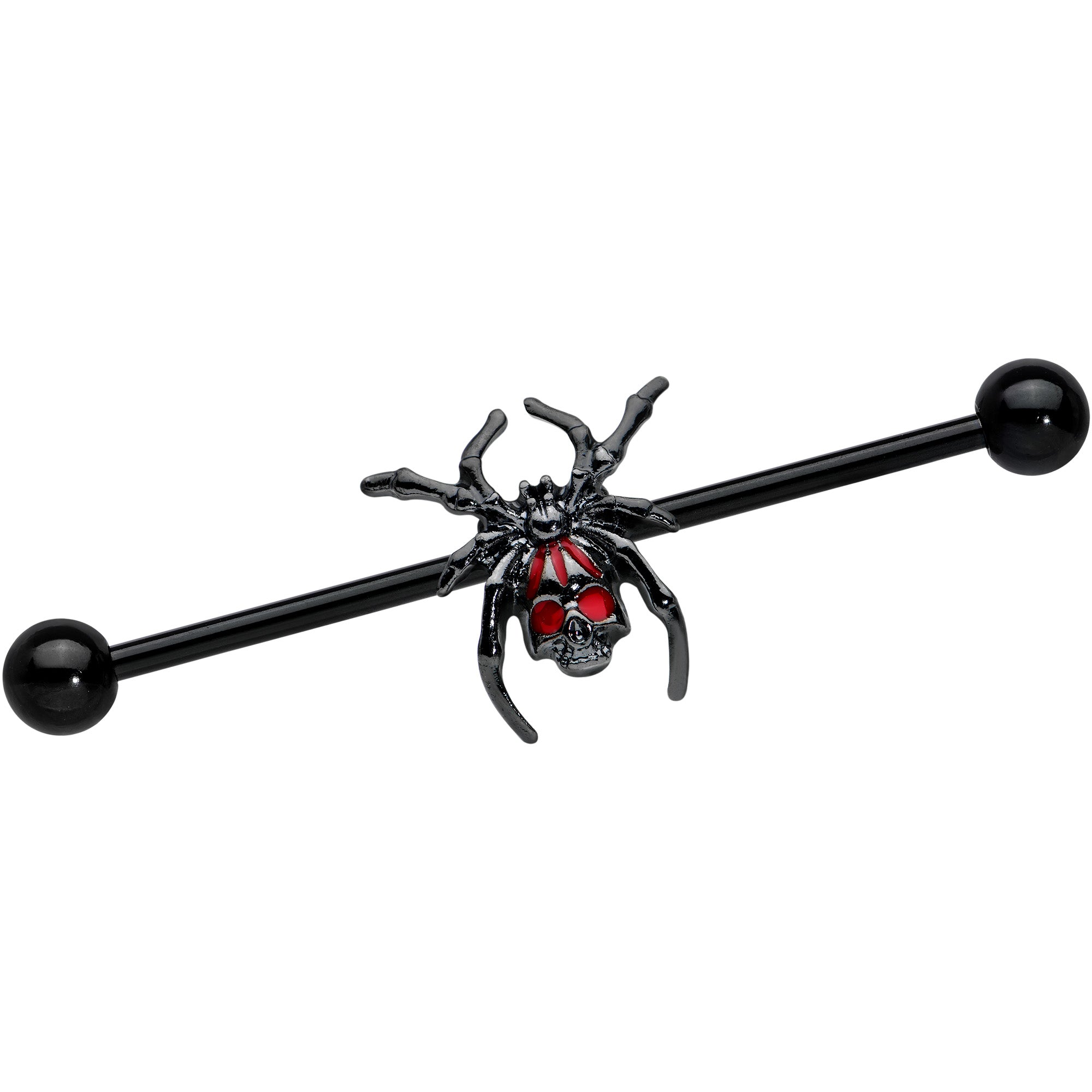 14 Gauge Red Gem Black Widow Spider Halloween Industrial Barbell 38mm