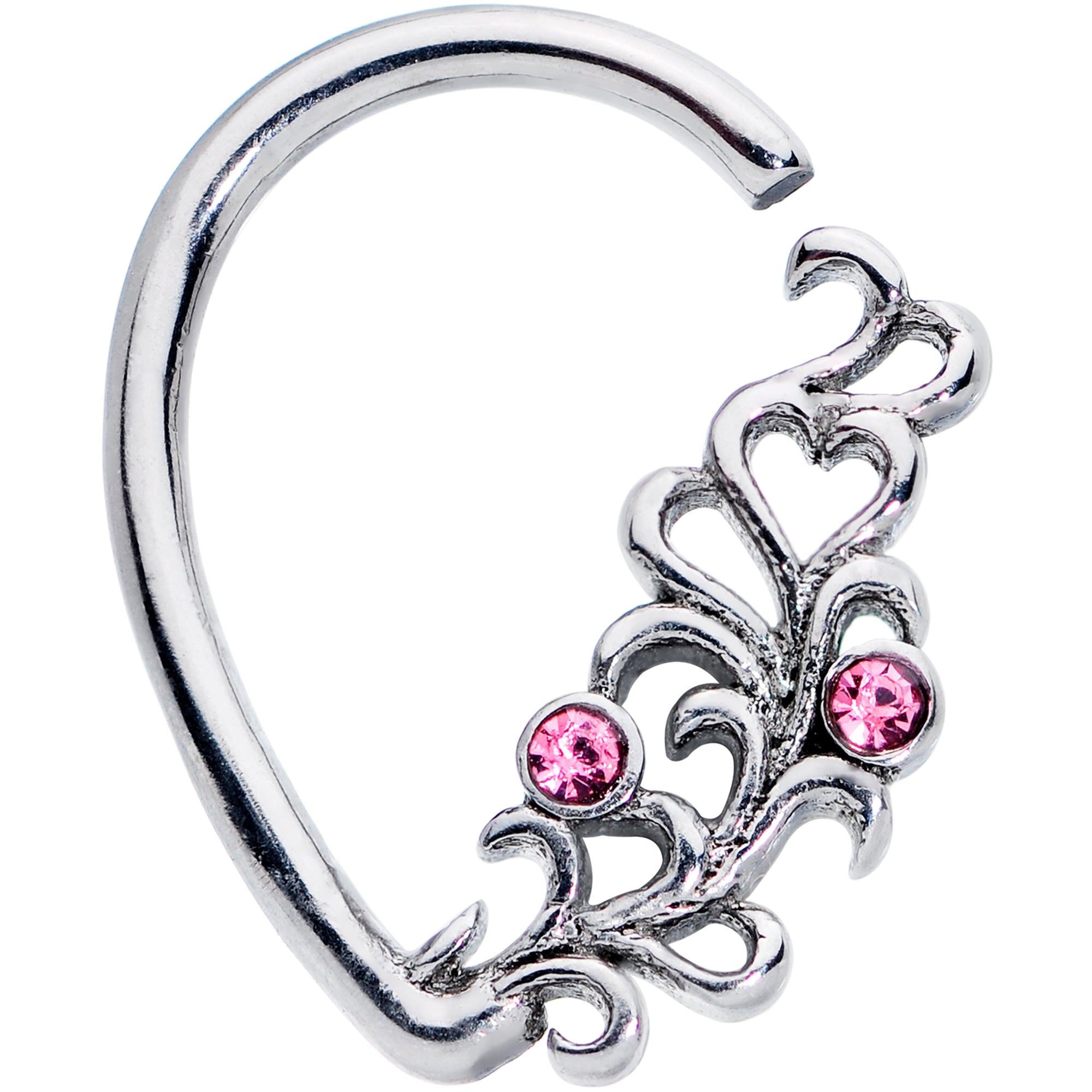 16 Gauge 3/8 Pink Gem Heart Drop Left Ear Cartilage Closure Ring